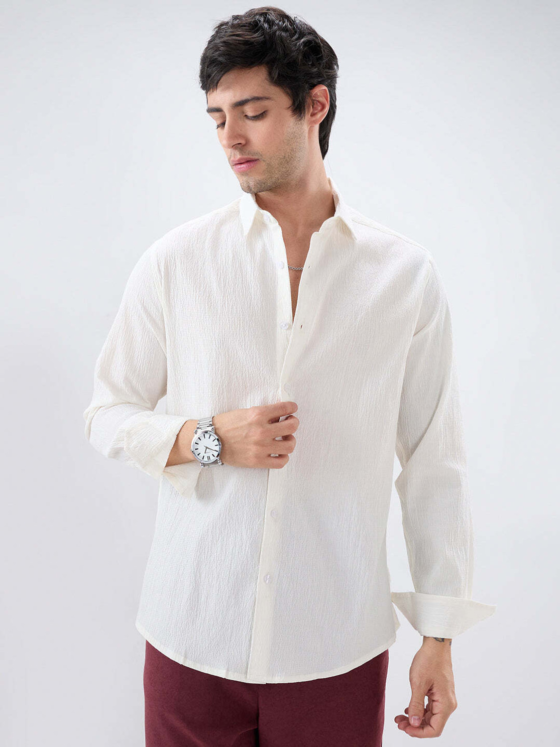 Image of VASTRADO Men Self Design Casual White Shirt
