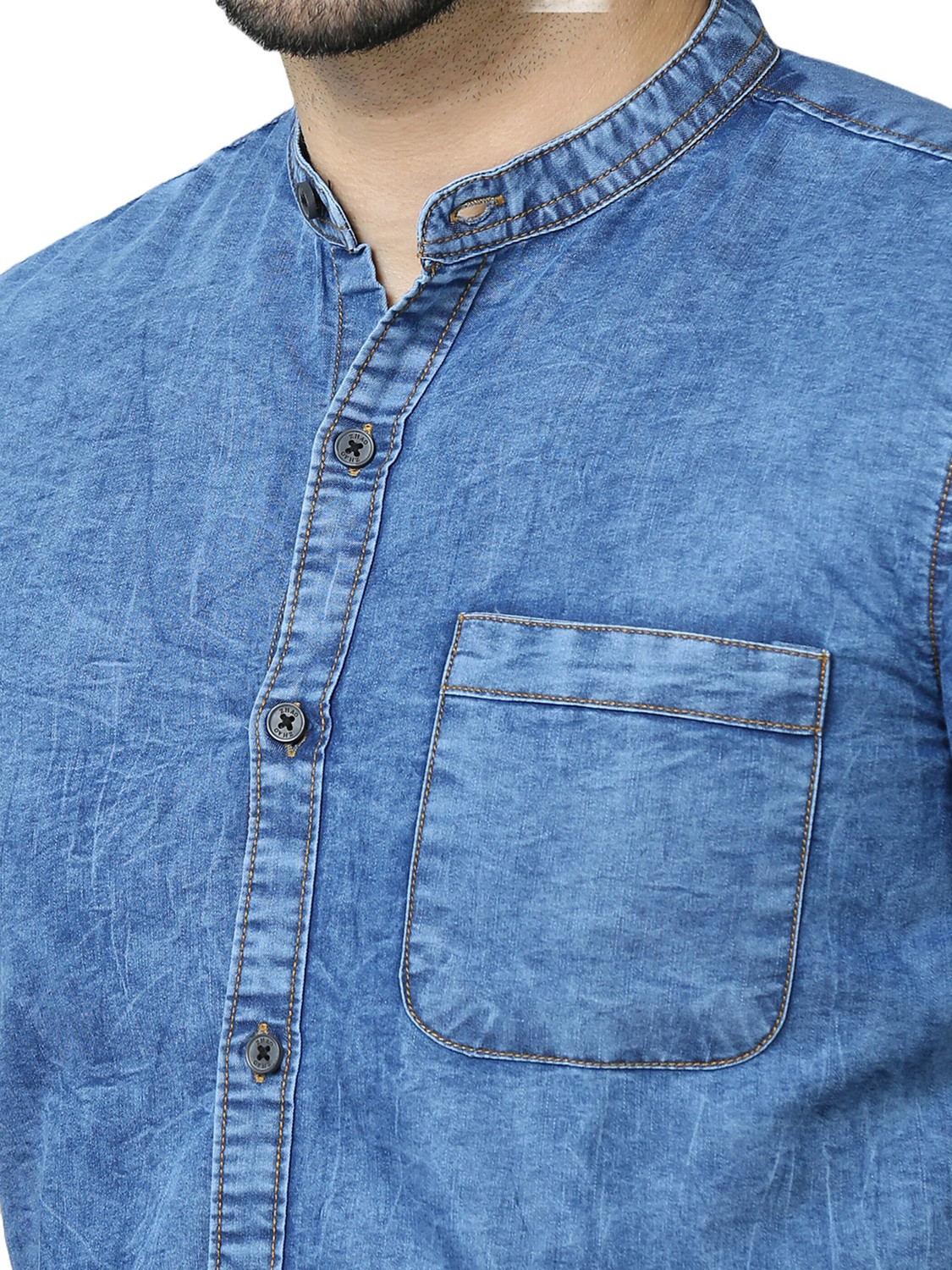 Image of HouseOfCommon Men Solid Casual Blue, Gold Shirt