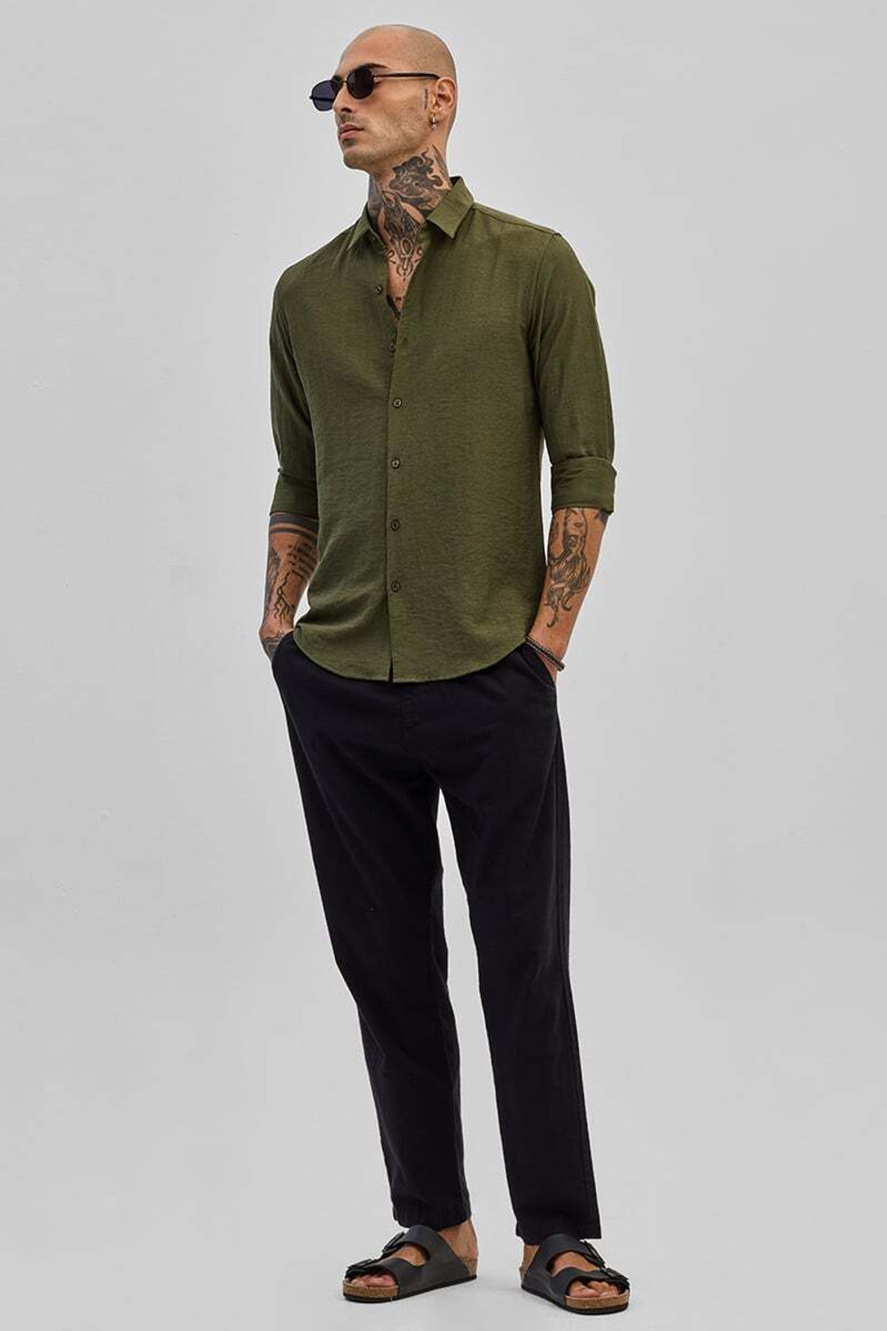 Image of Snitch Men Solid Casual Green Shirt
