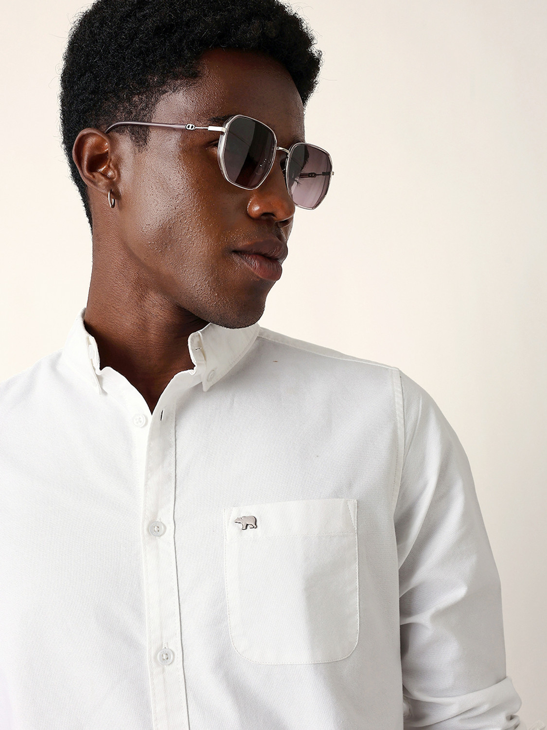 Image of THE BEAR HOUSE Men Solid Casual White Shirt