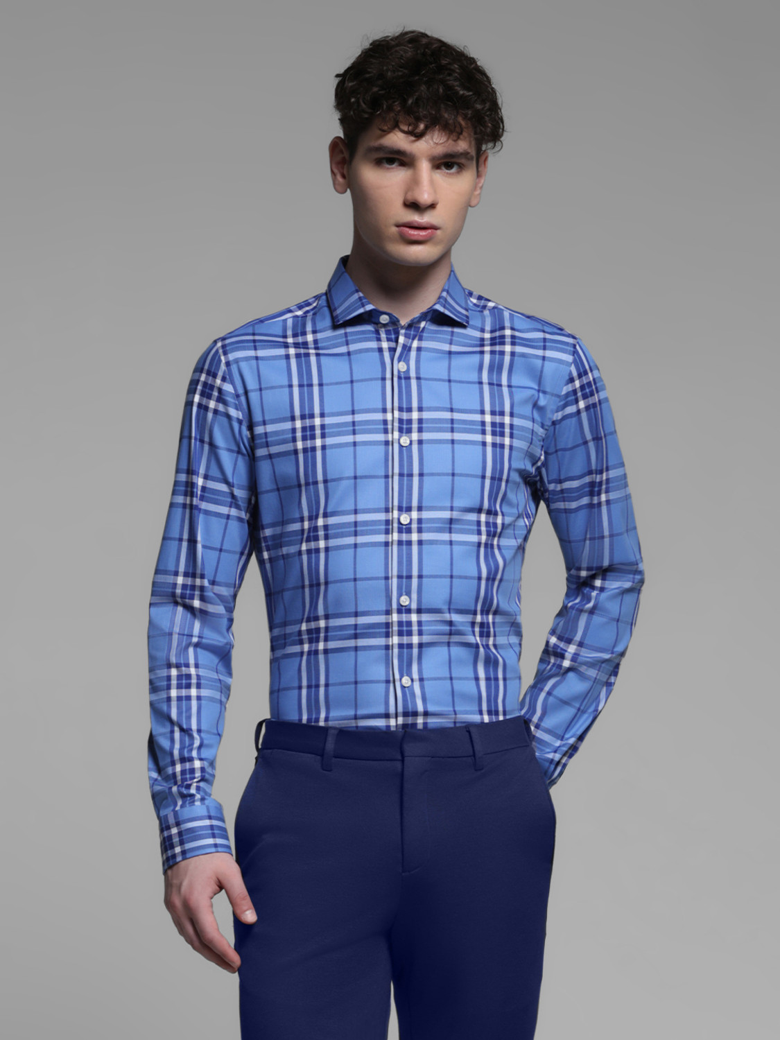 Image of JACK & JONES Men Checkered Casual Blue Shirt