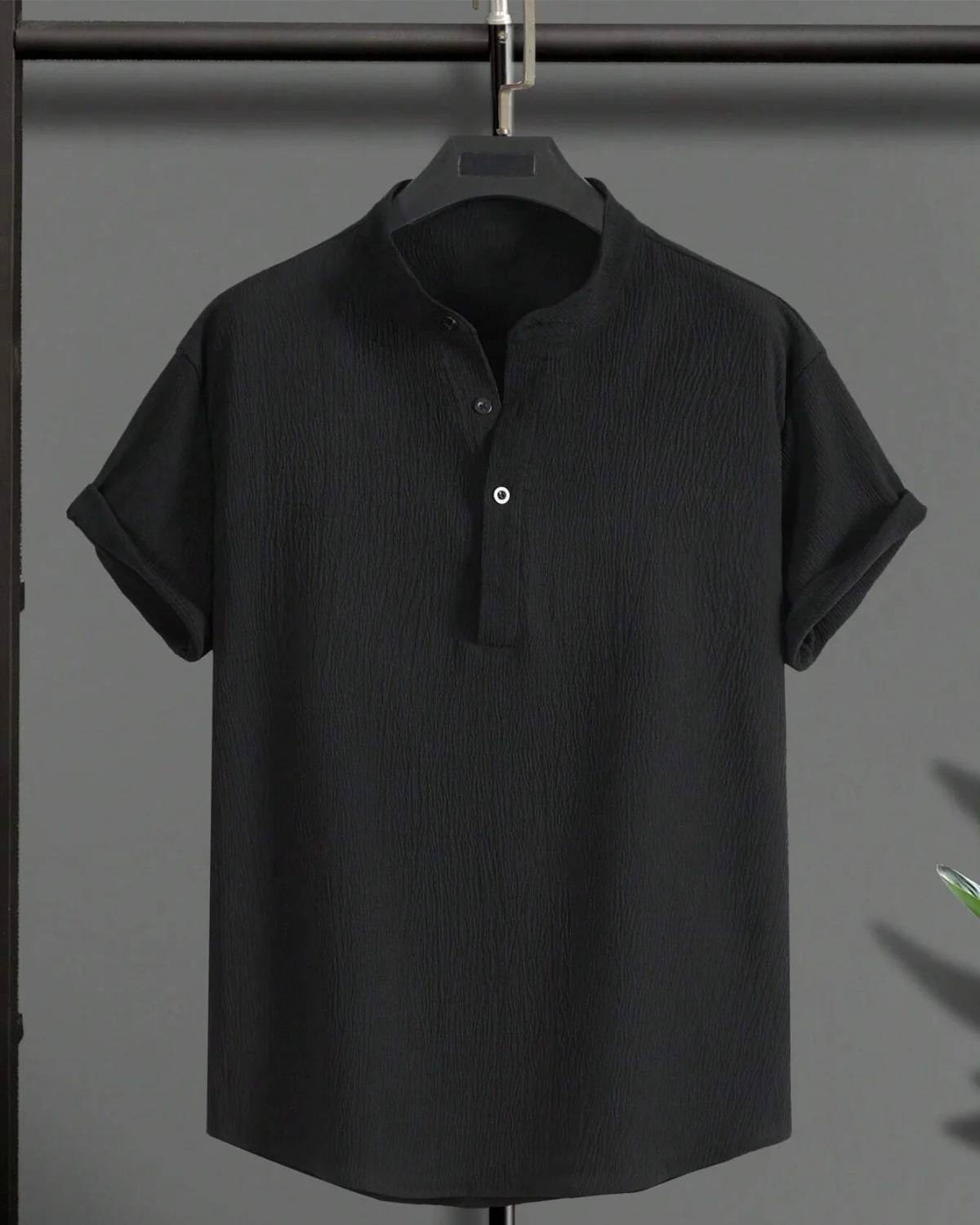 METRONAUT Men Regular Fit Solid Mandarin Collar Casual Shirt