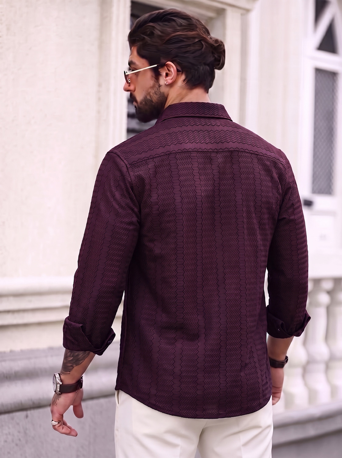 Image of Nofilter Men Self Design Casual Purple Shirt