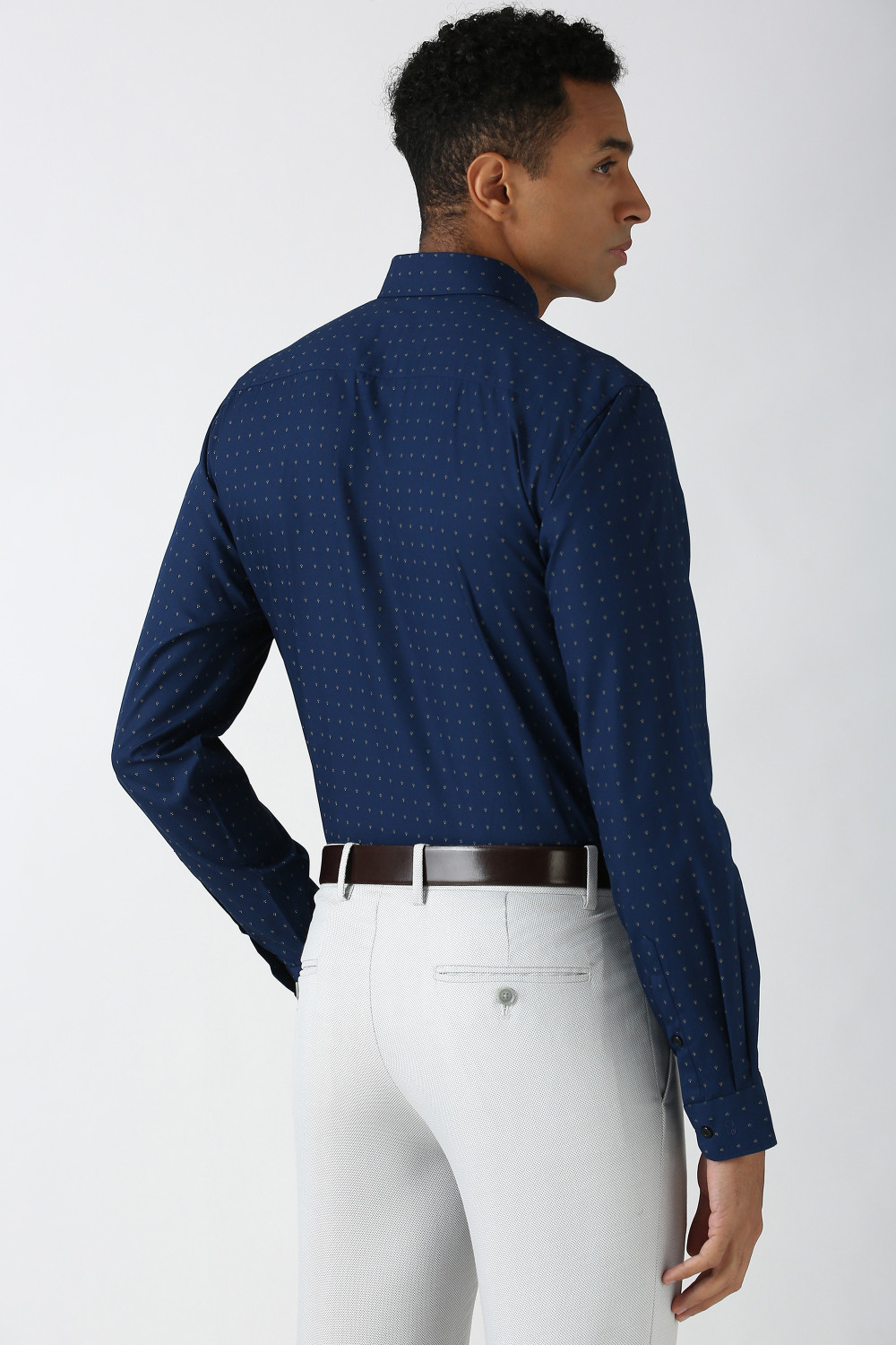 Image of PETER ENGLAND Men Printed Formal Blue Shirt