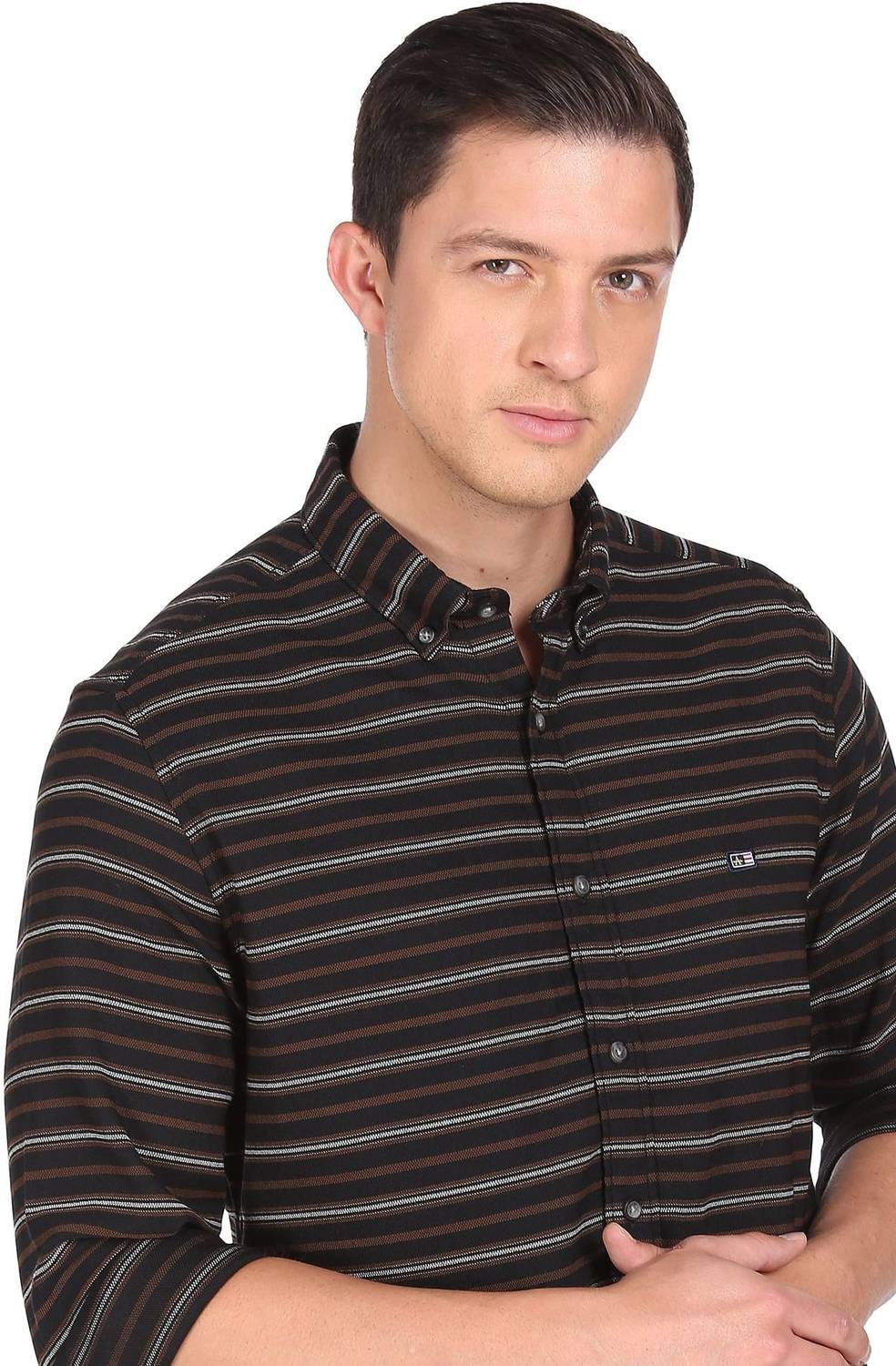 Arrow Sport Men Striped Casual Black Shirt
