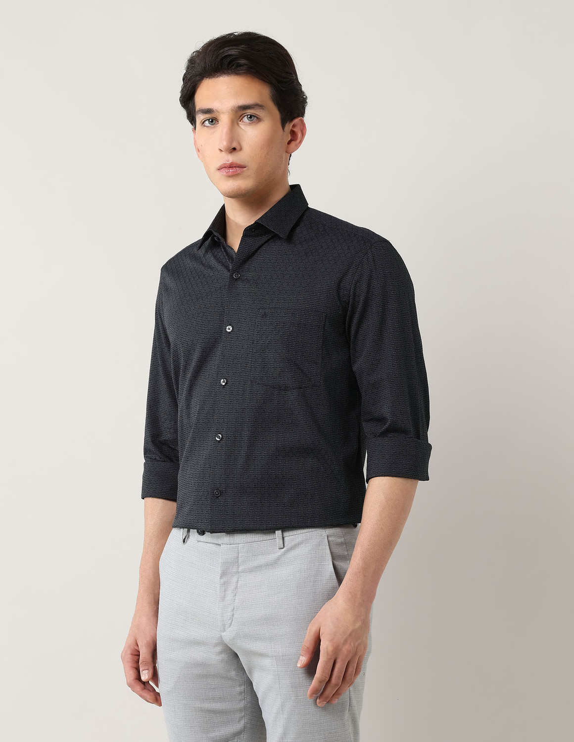 Image of ARROW Men Self Design Formal Grey Shirt