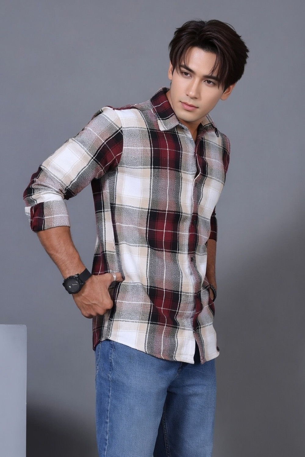Image of THE BRAVES MANUFACTURER Men Checkered Casual Light Blue Shirt
