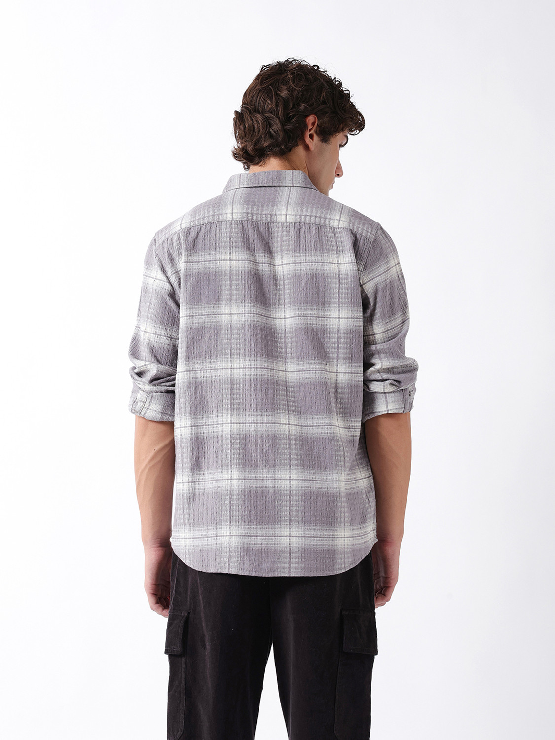 Image of THE BEAR HOUSE Men Checkered Casual Purple Shirt
