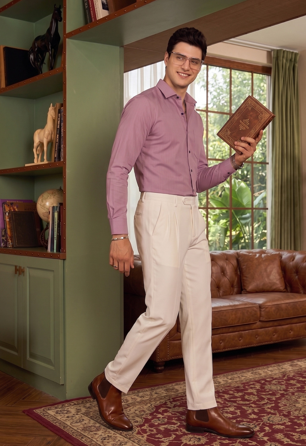 Image of FIBERMILL Men Solid Formal Pink Shirt
