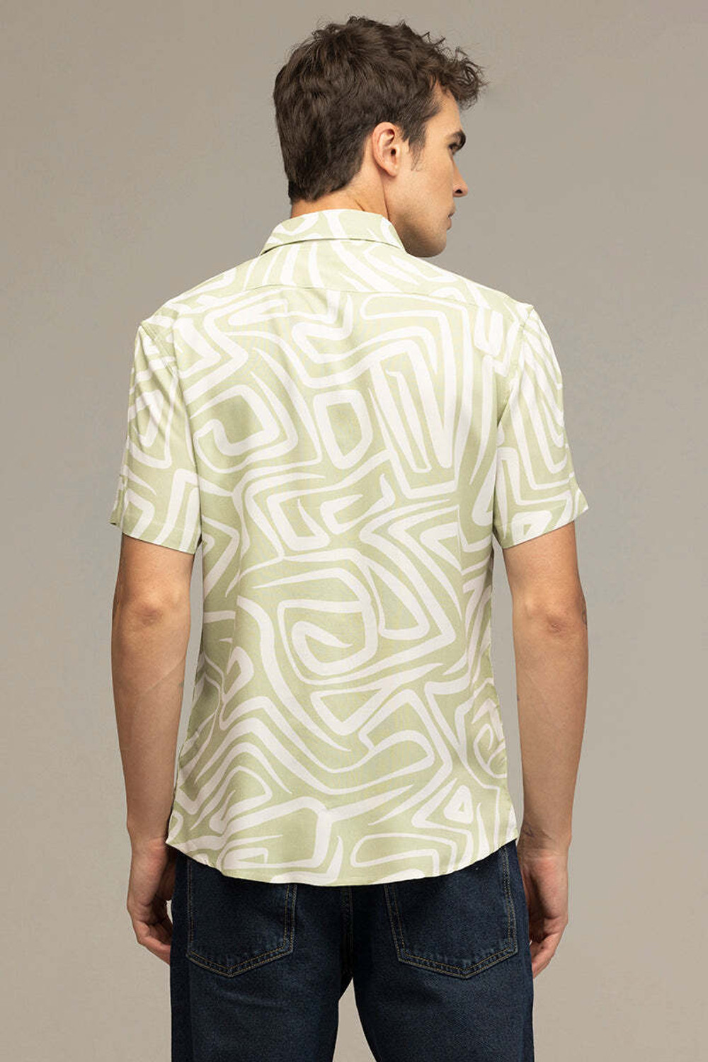 Image of Snitch Men Printed Casual Green Shirt