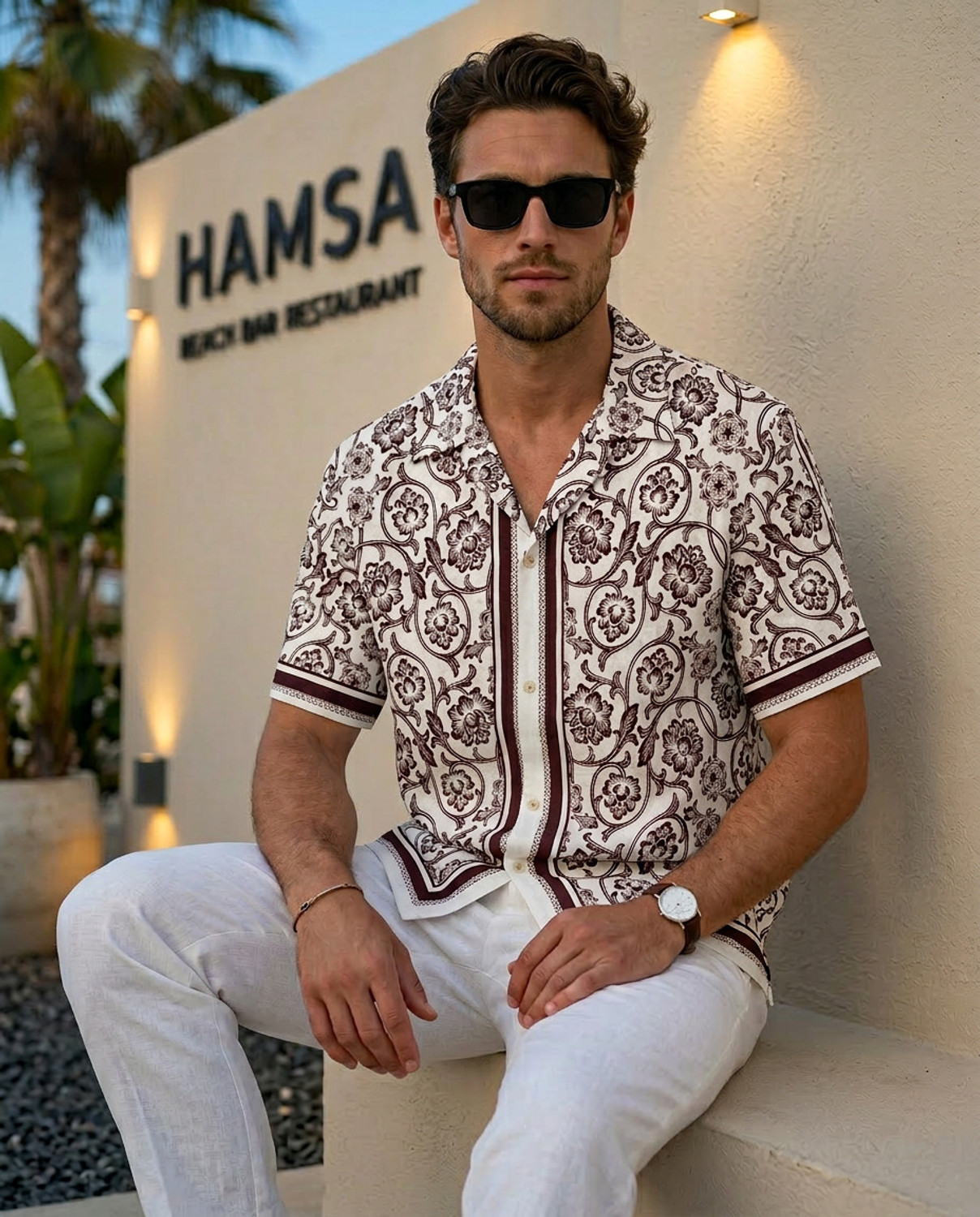 Image of STENFIA Men Printed Casual Cream, Maroon Shirt