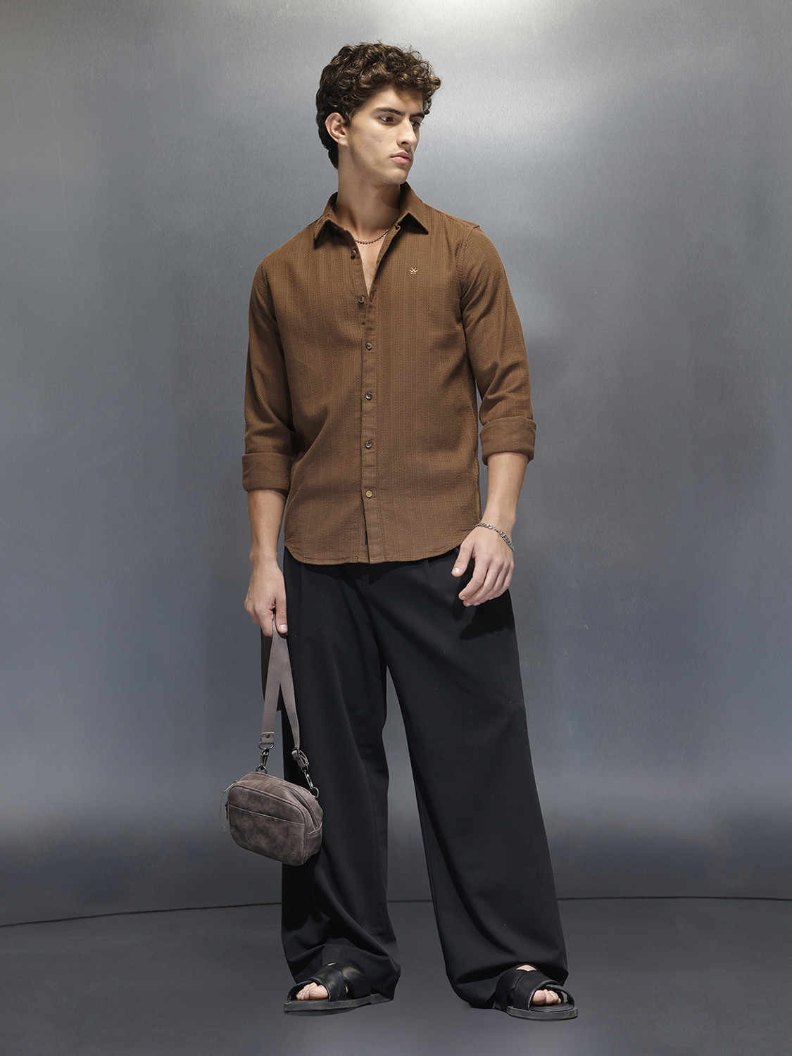 Image of WROGN Men Slim Fit Solid Casual Shirt