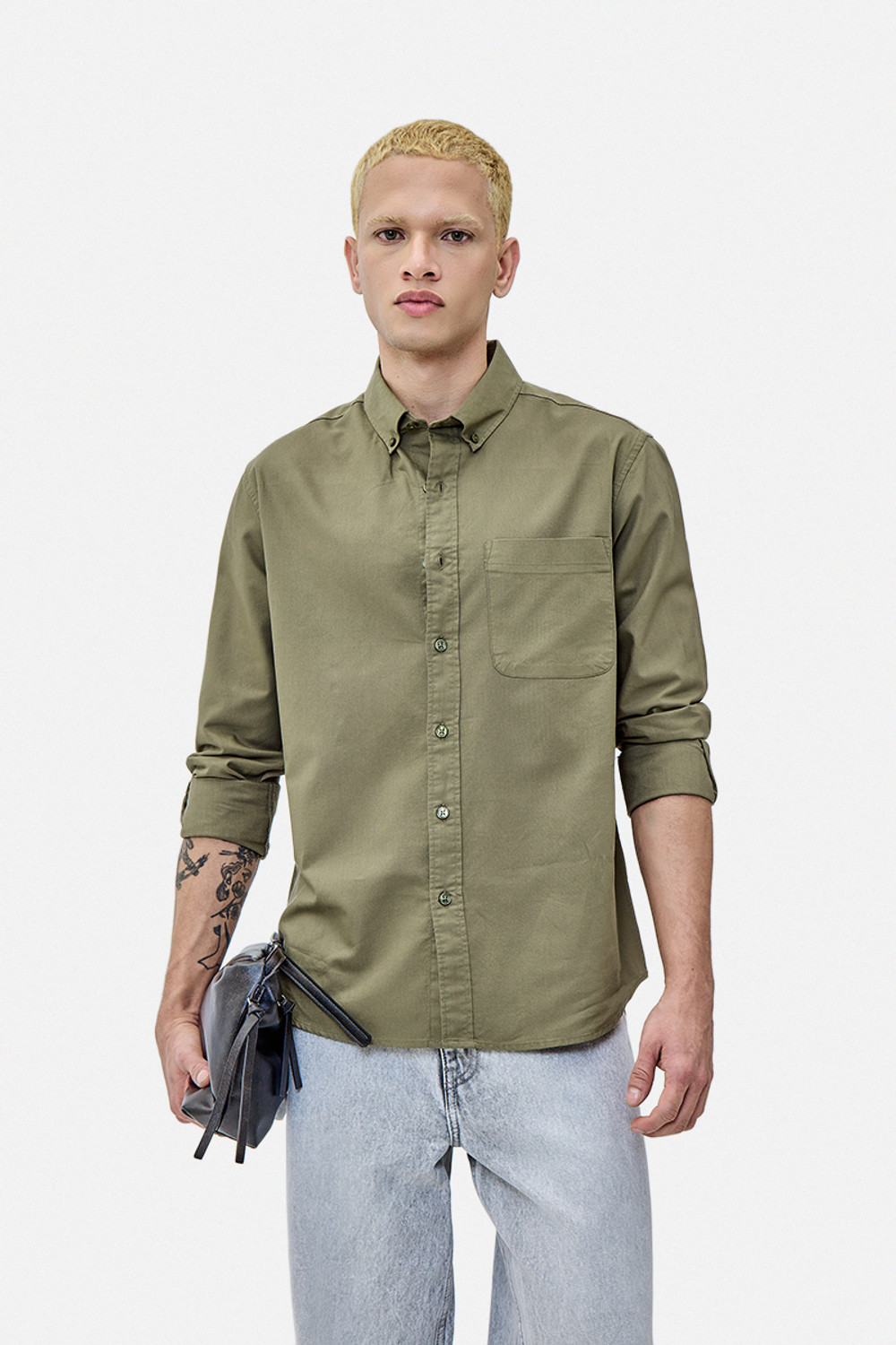 Image of Snitch Men Solid Casual Green Shirt