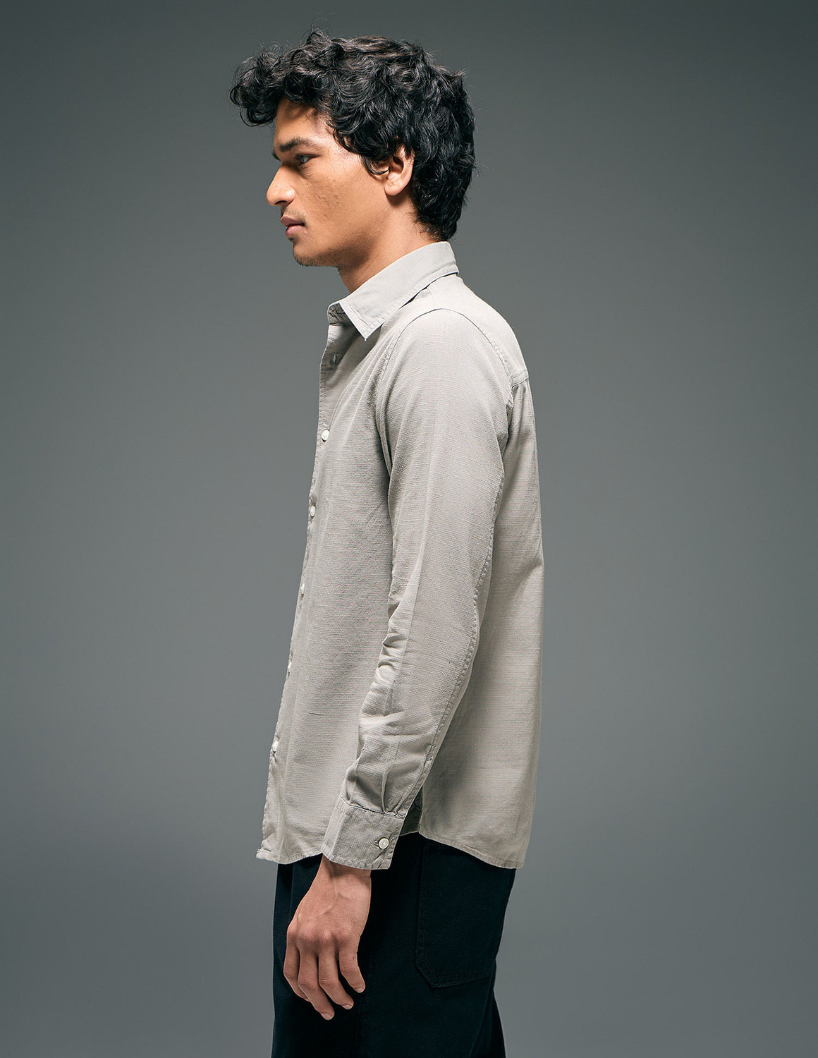 Image of FLYING MACHINE Men Solid Casual Grey Shirt