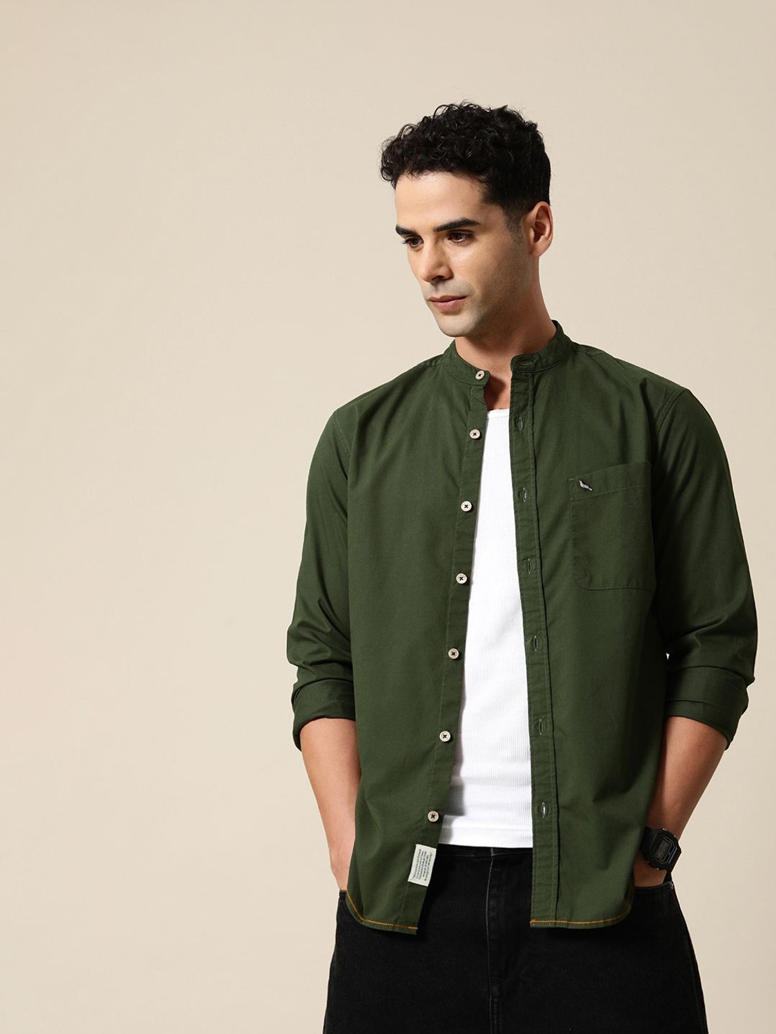 Image of Mr Bowerbird Men Solid Casual Green Shirt