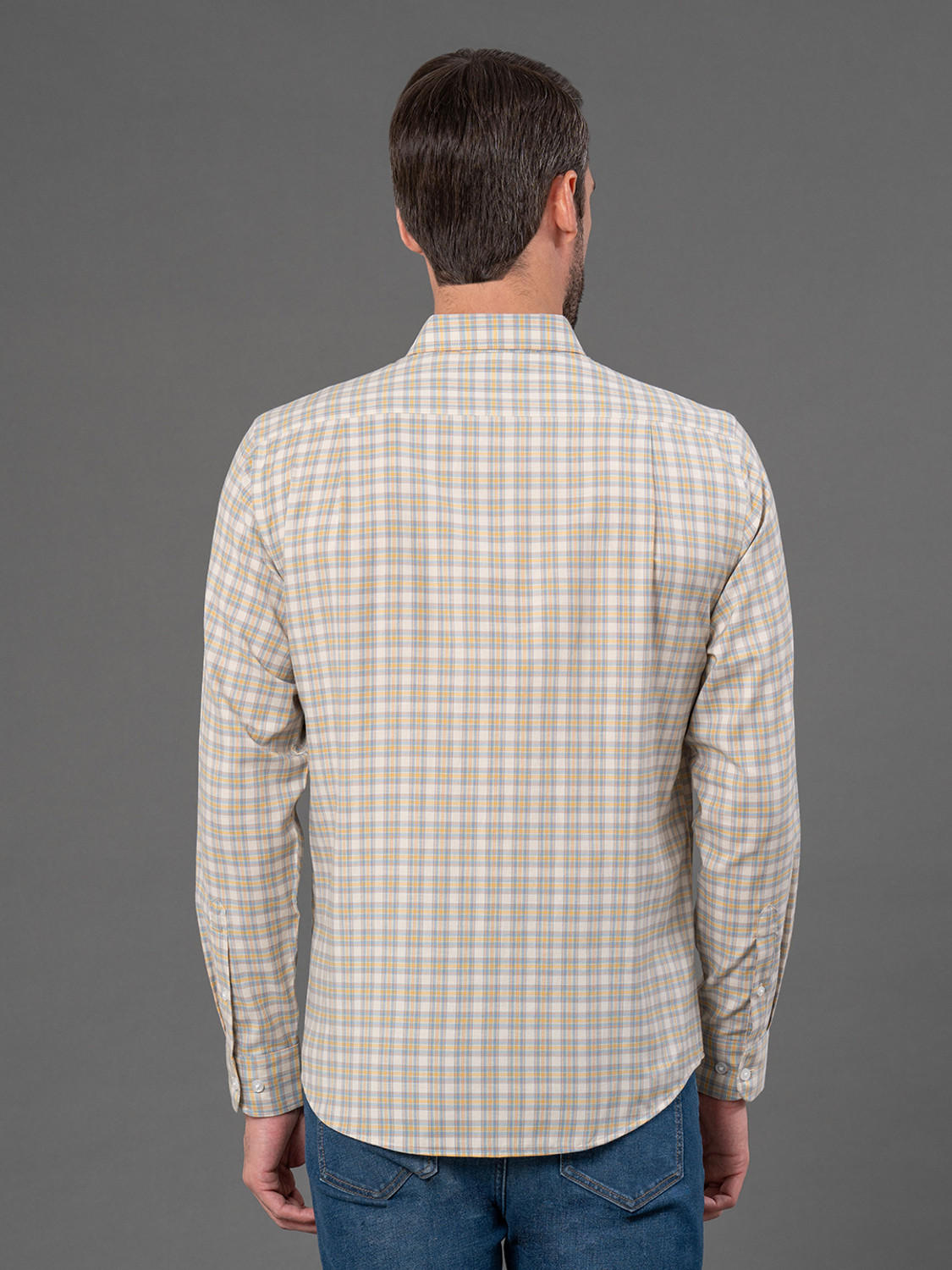 Image of RED TAPE Men Checkered Casual Beige Shirt