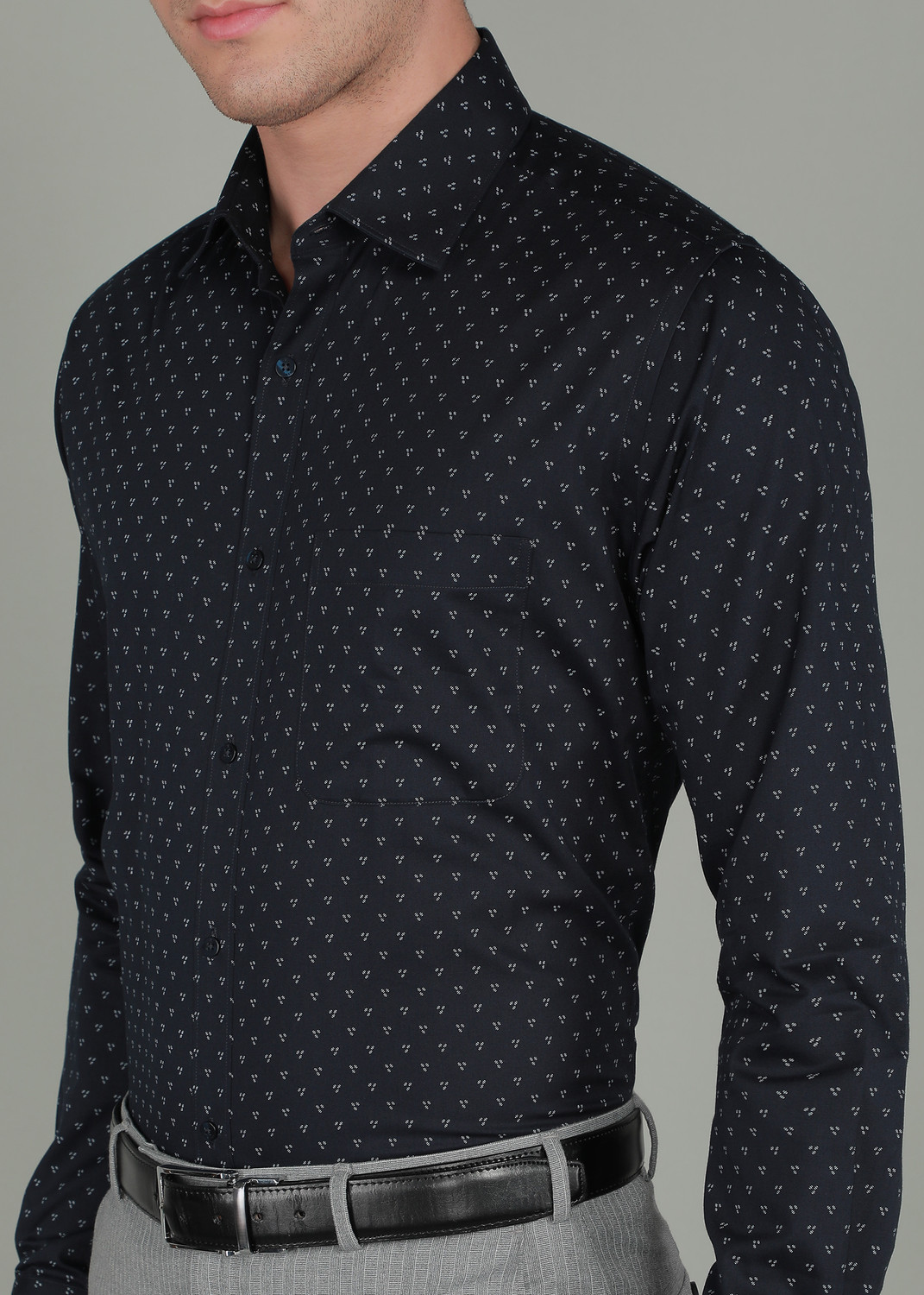 Image of Raymond Men Printed Formal Dark Blue Shirt