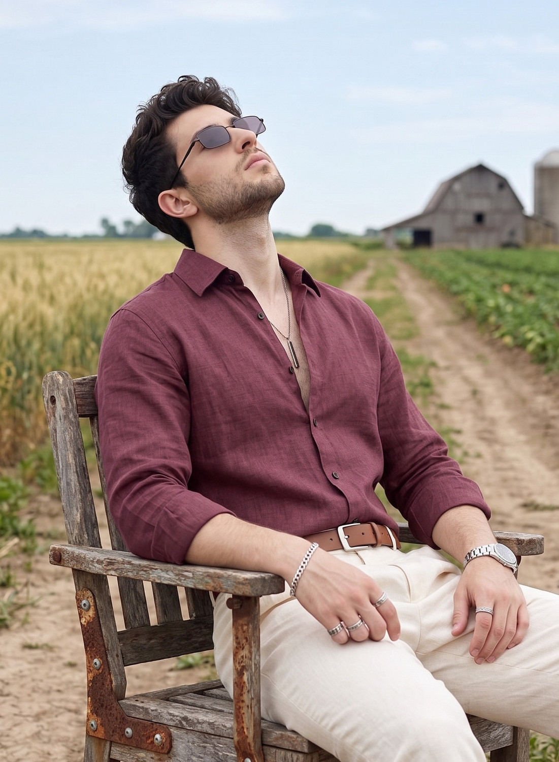 Image of STONEBERG Men Self Design Formal Maroon Shirt