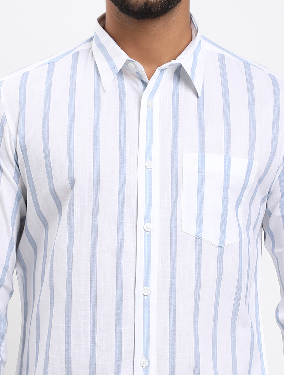 Image of INDIAN TERRAIN Men Striped Casual White Shirt
