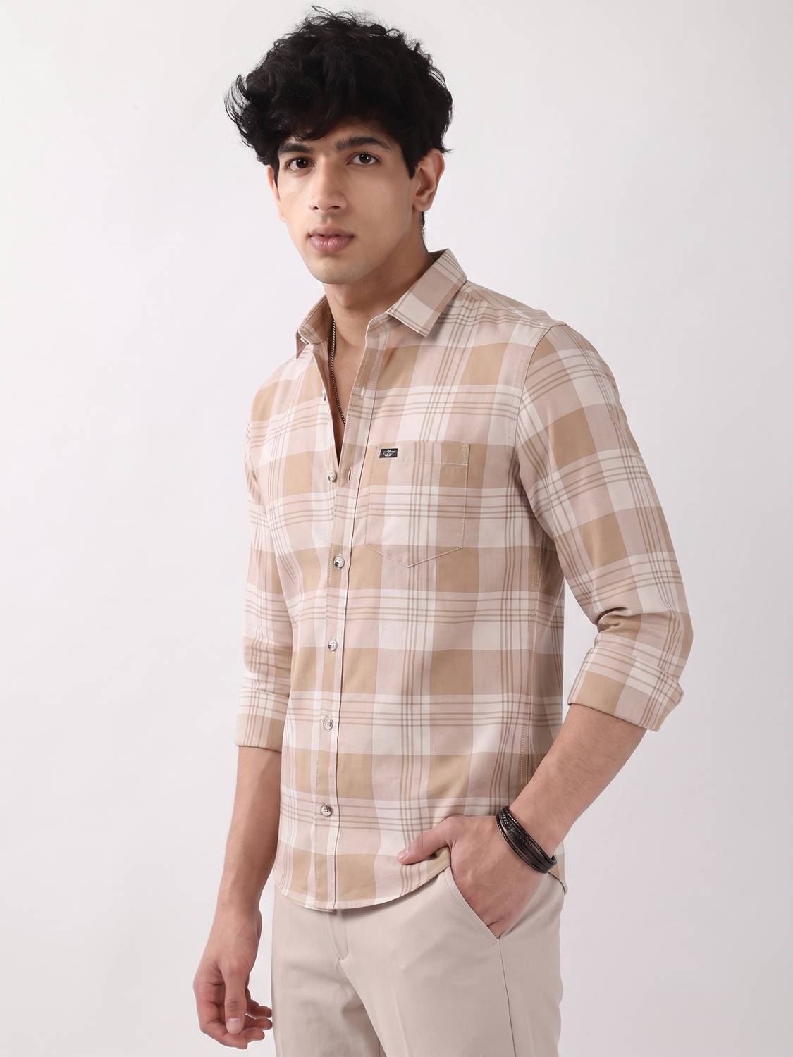 METRONAUT Men Checkered Casual Brown Shirt - Image 3