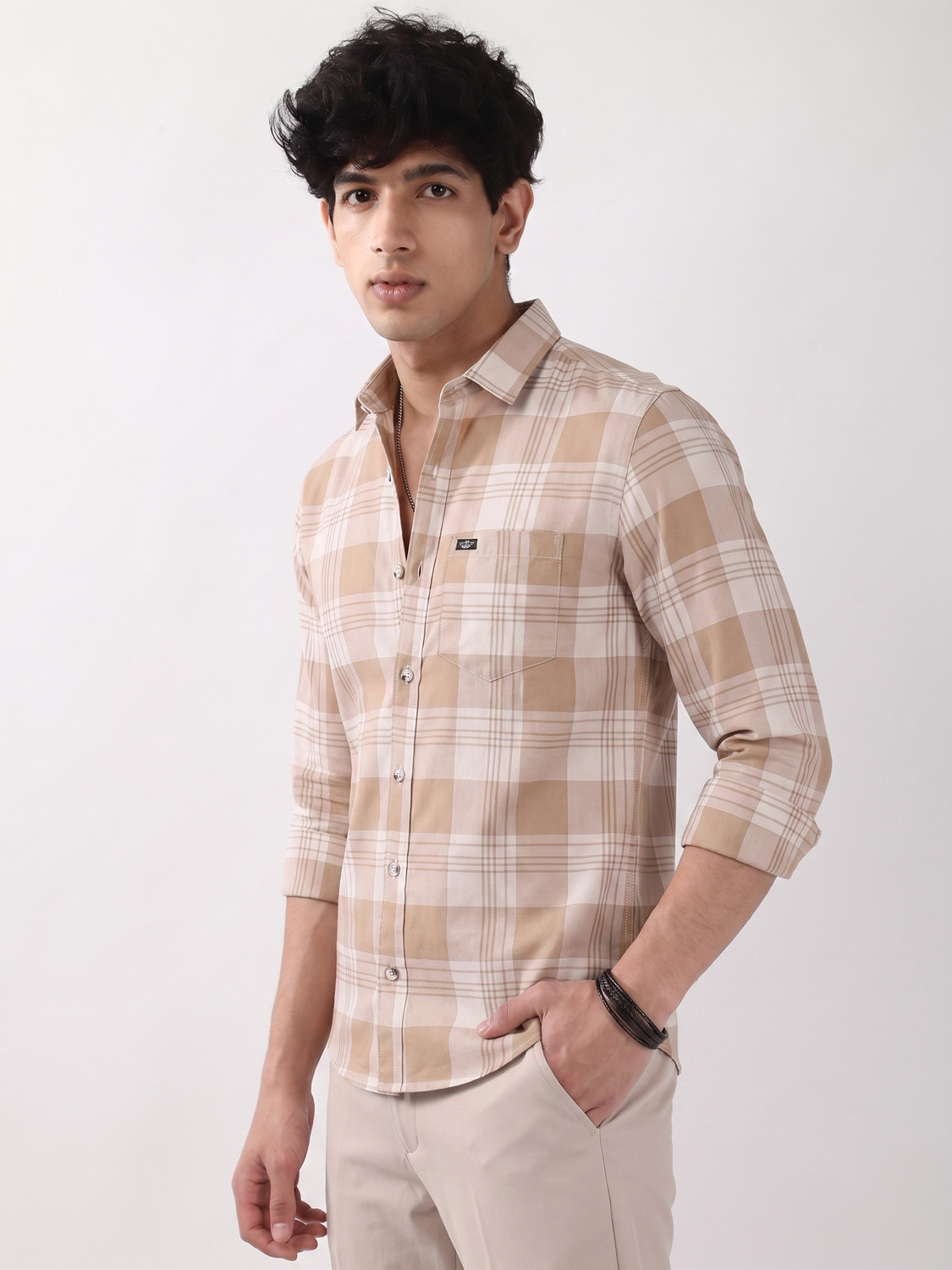 Image of METRONAUT Men Checkered Casual Brown Shirt