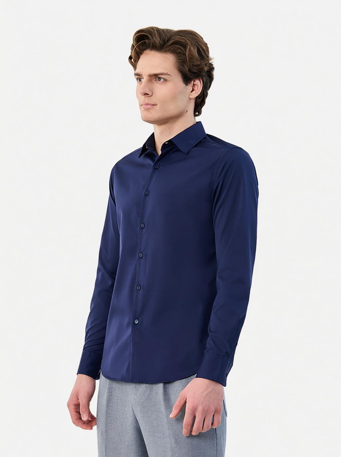 Image of Snitch Men Solid Casual Dark Blue Shirt