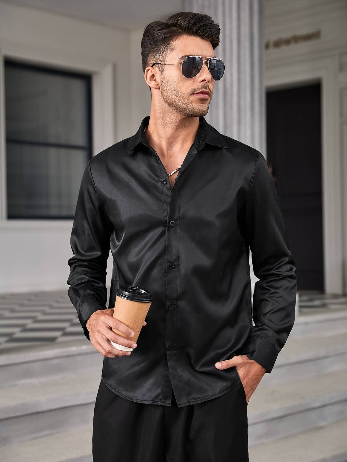 BROCON Men Solid Party Black Shirt