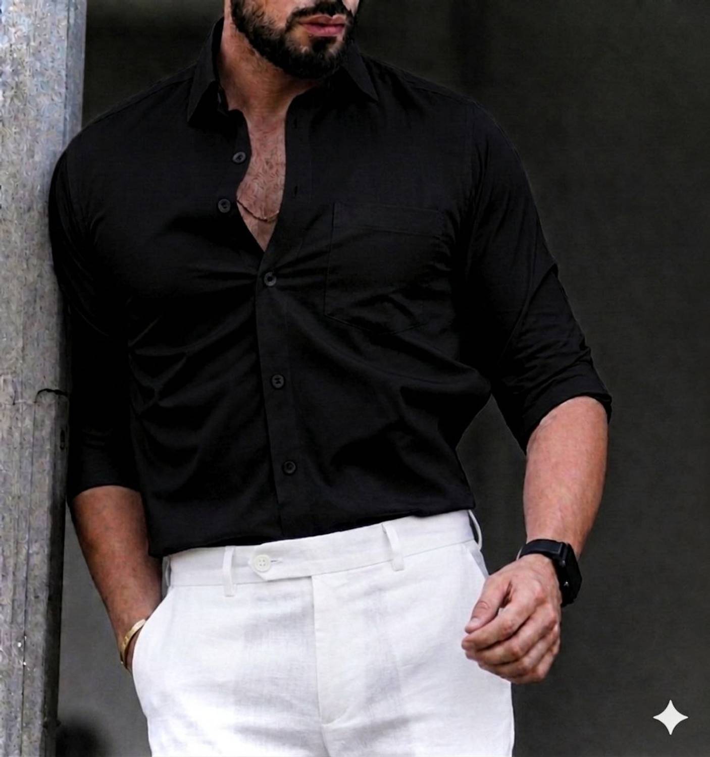 IndikoFab Men Solid Casual Black Shirt