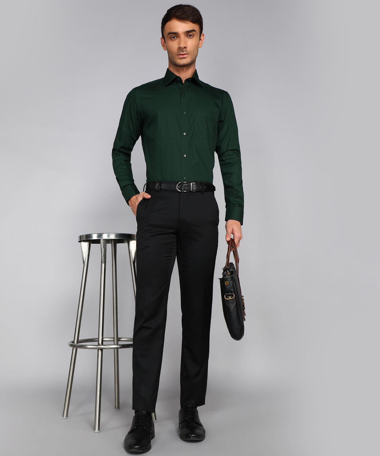 Image of Raymond Men Solid Formal Dark Green Shirt