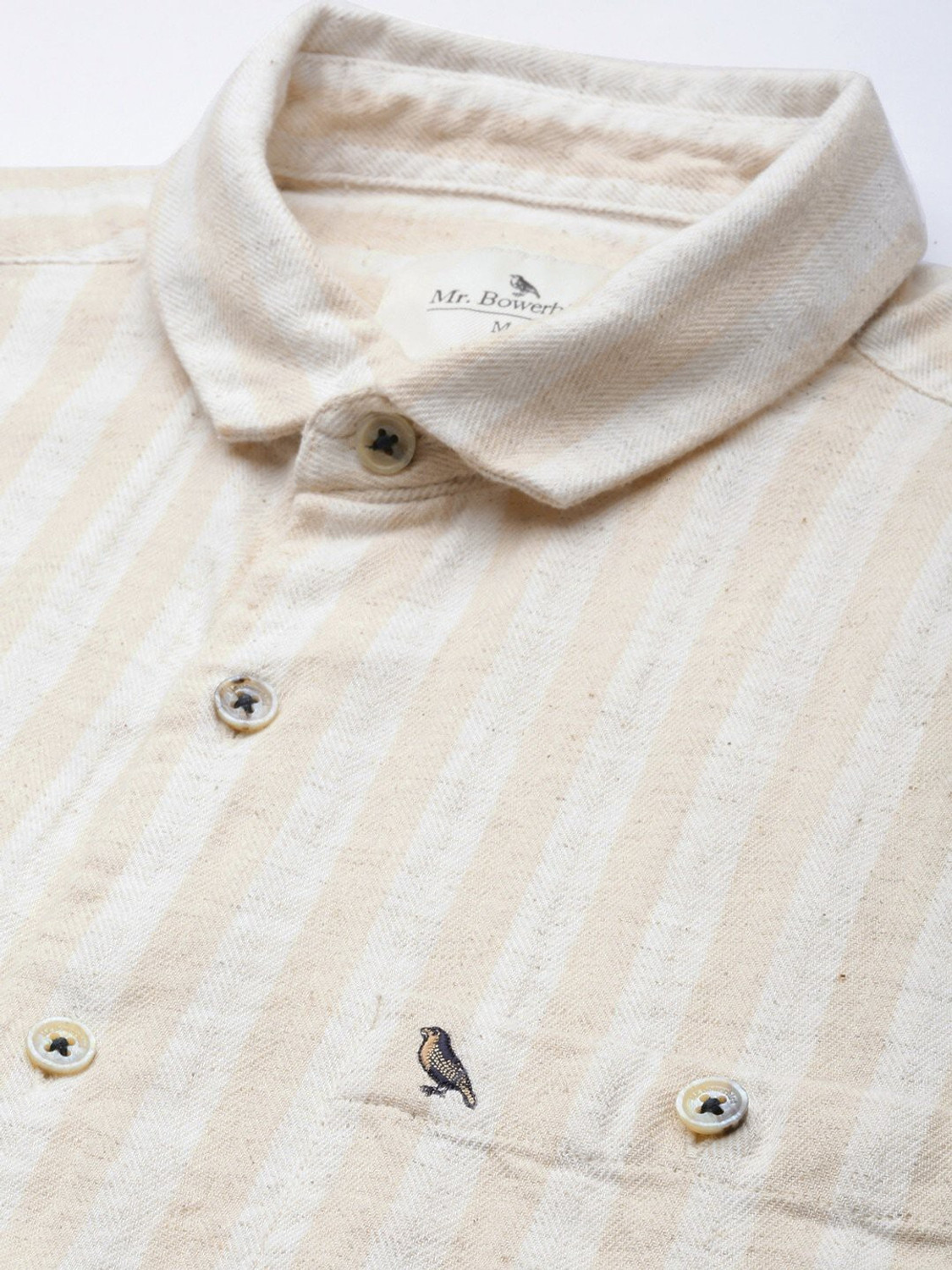 Image of Mr Bowerbird Men Solid Casual Beige Shirt