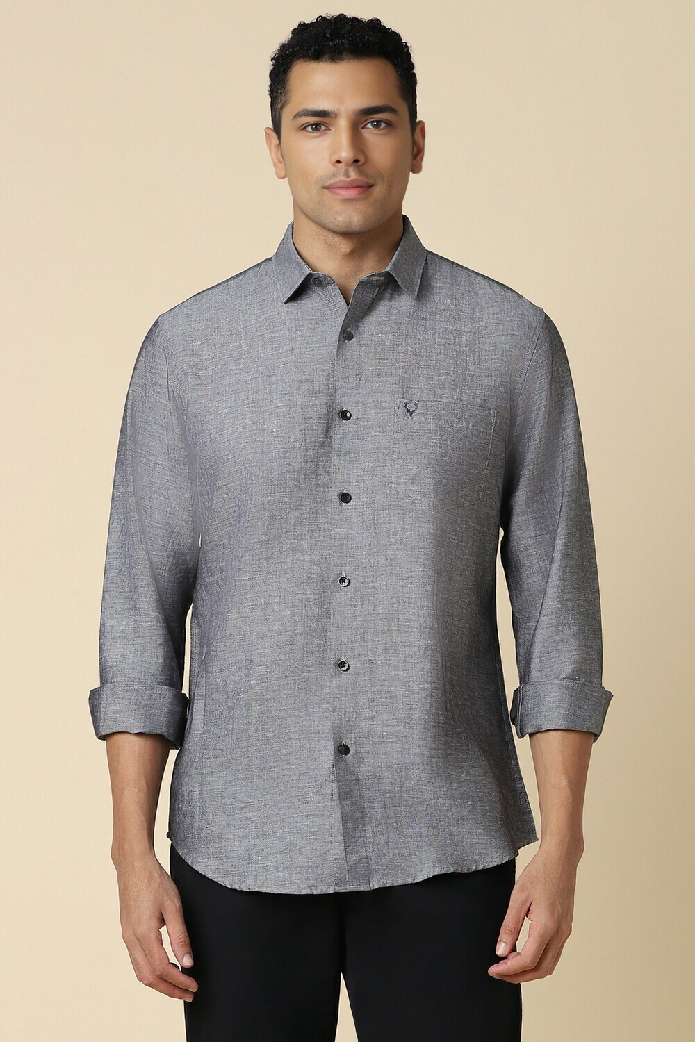 Image of Allen Solly Men Self Design Casual Grey Shirt