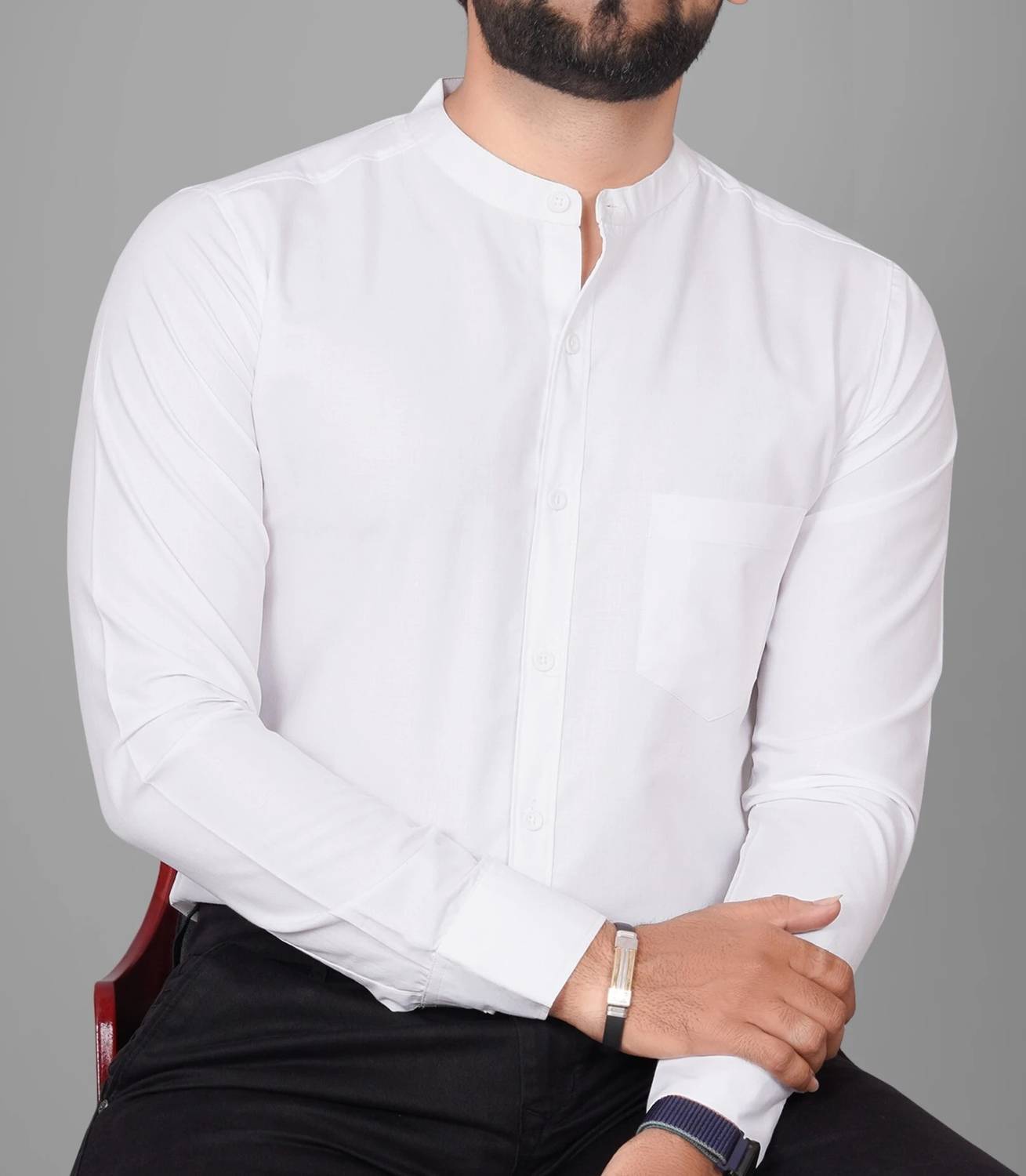Voroxy Men Regular Fit Solid Mandarin Collar Formal Shirt