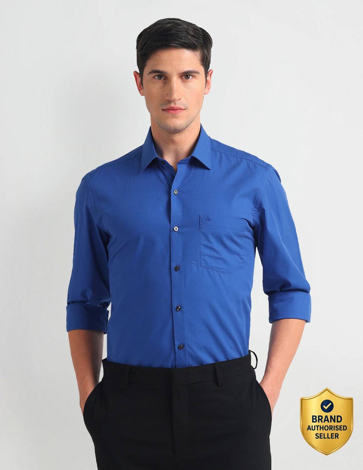 ARROW Men Solid Formal Blue Shirt