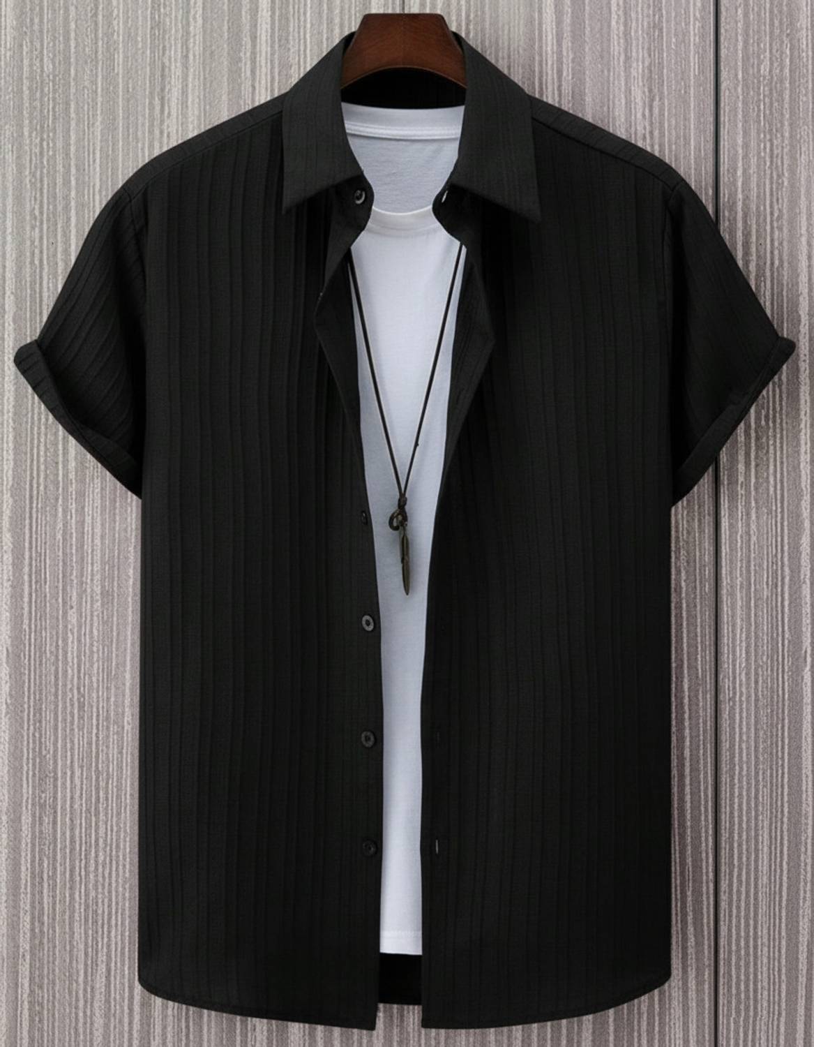 Kachhot Men Striped Party Black Shirt