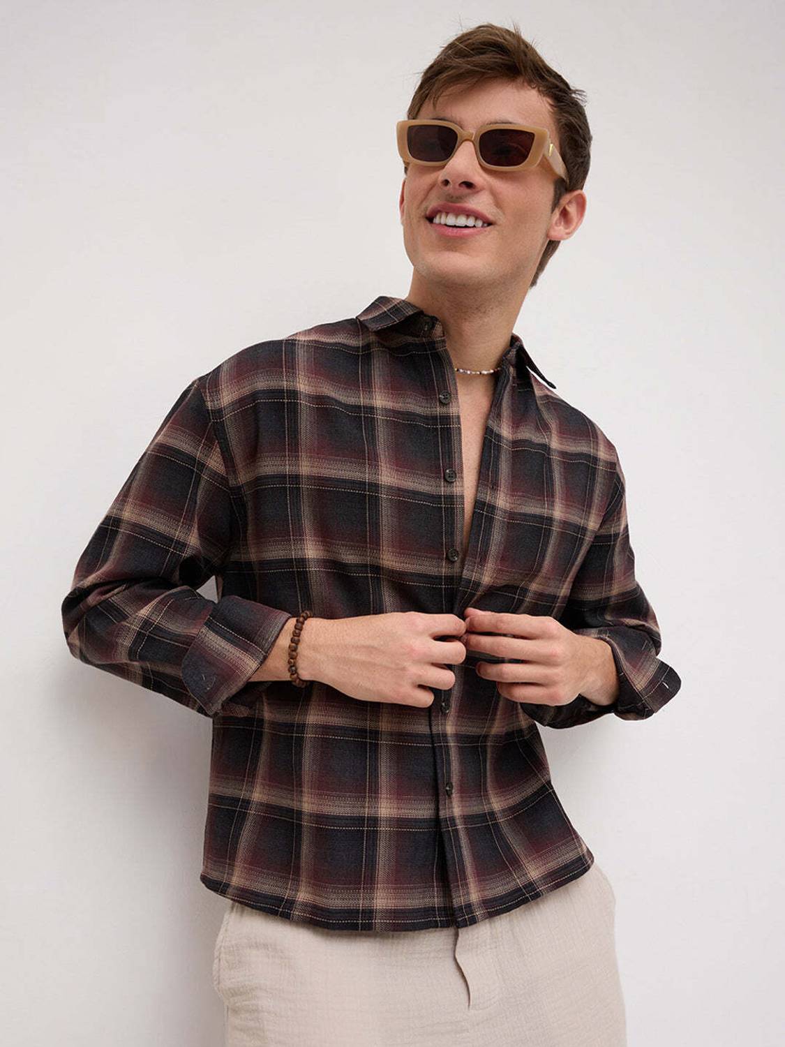 VASTRADO Men Checkered Casual Brown Shirt - Image 5