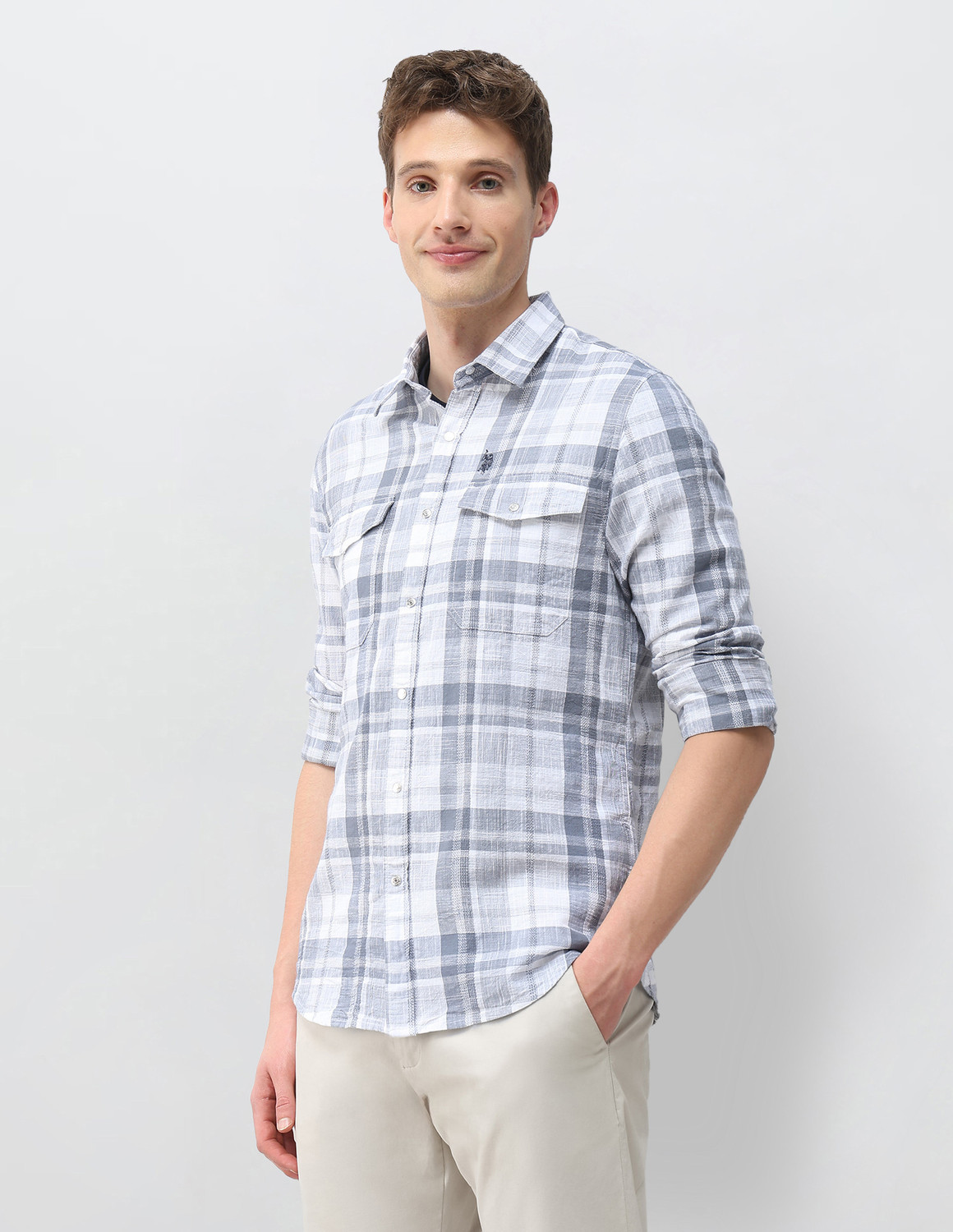 Image of U.S. Polo Assn. Denim Co. Men Checkered Casual Blue Shirt