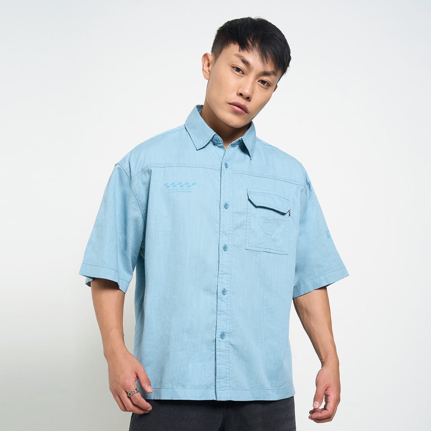 Image of SF Jeans by Pantaloons Men Solid Casual Blue Shirt