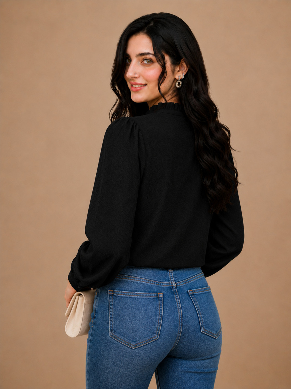 Image of fab & funky Women Solid Lounge Wear Black Shirt