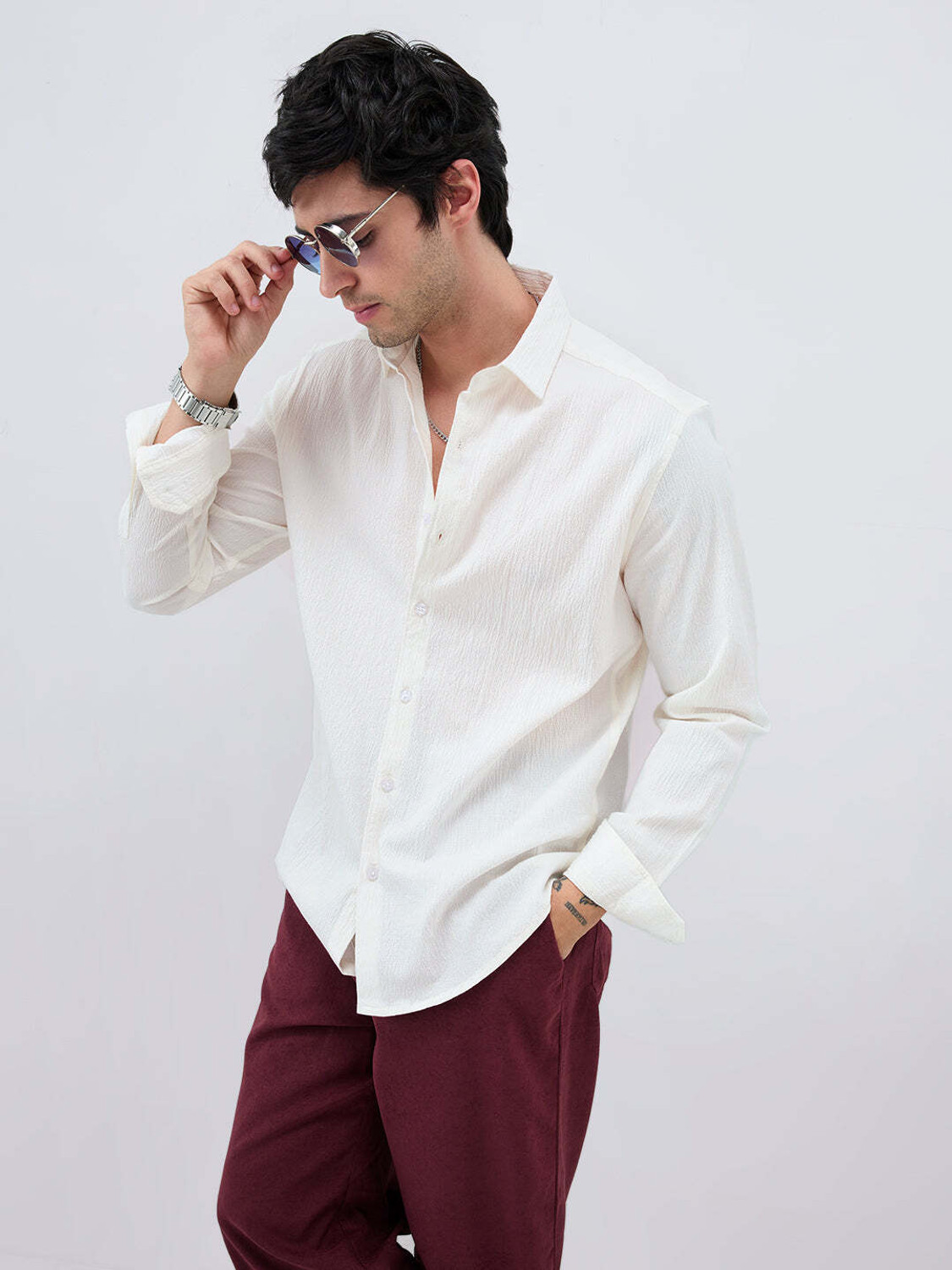 Image of VASTRADO Men Self Design Casual White Shirt
