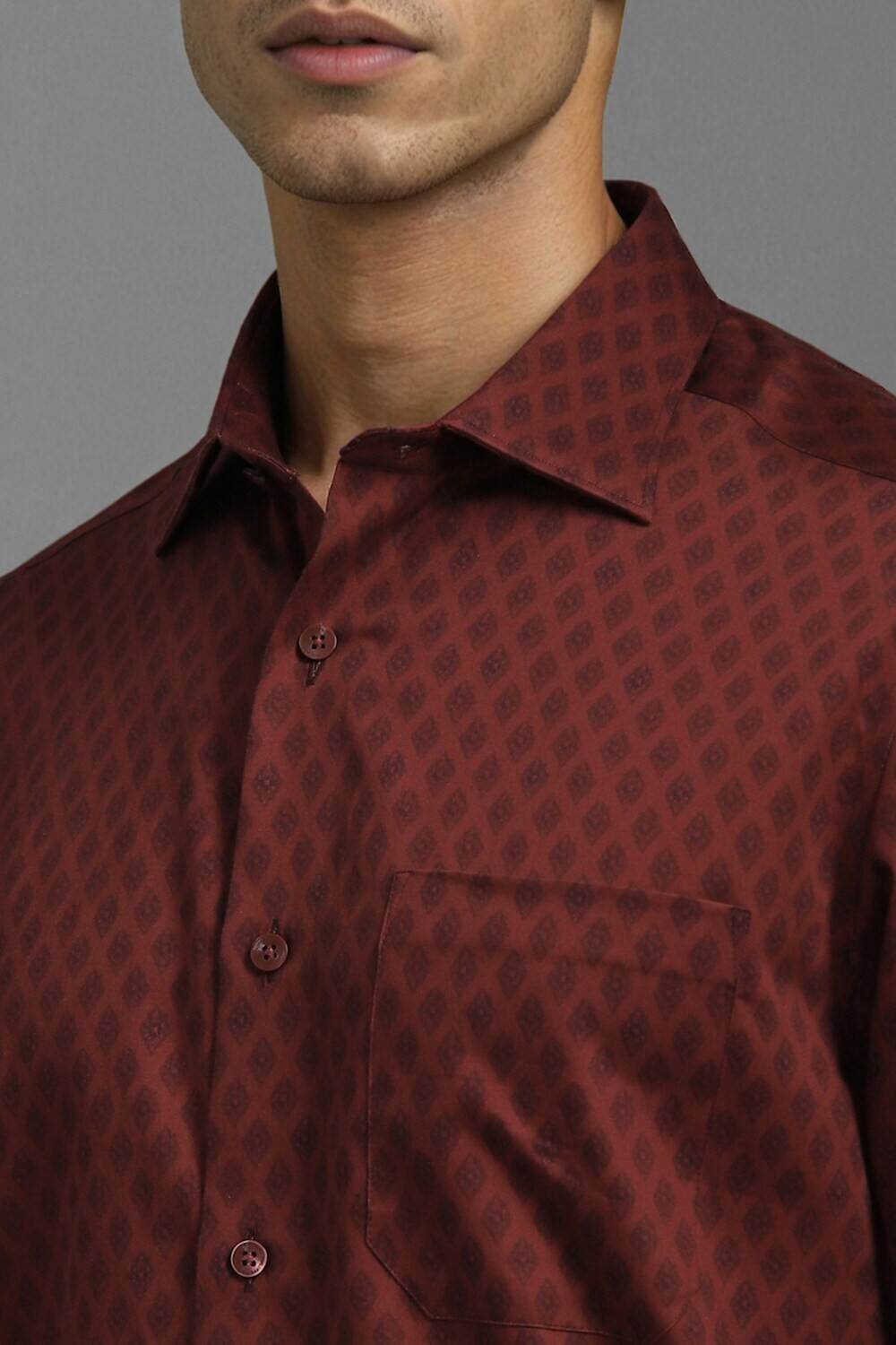 Image of LOUIS PHILIPPE Men Printed Formal Maroon Shirt