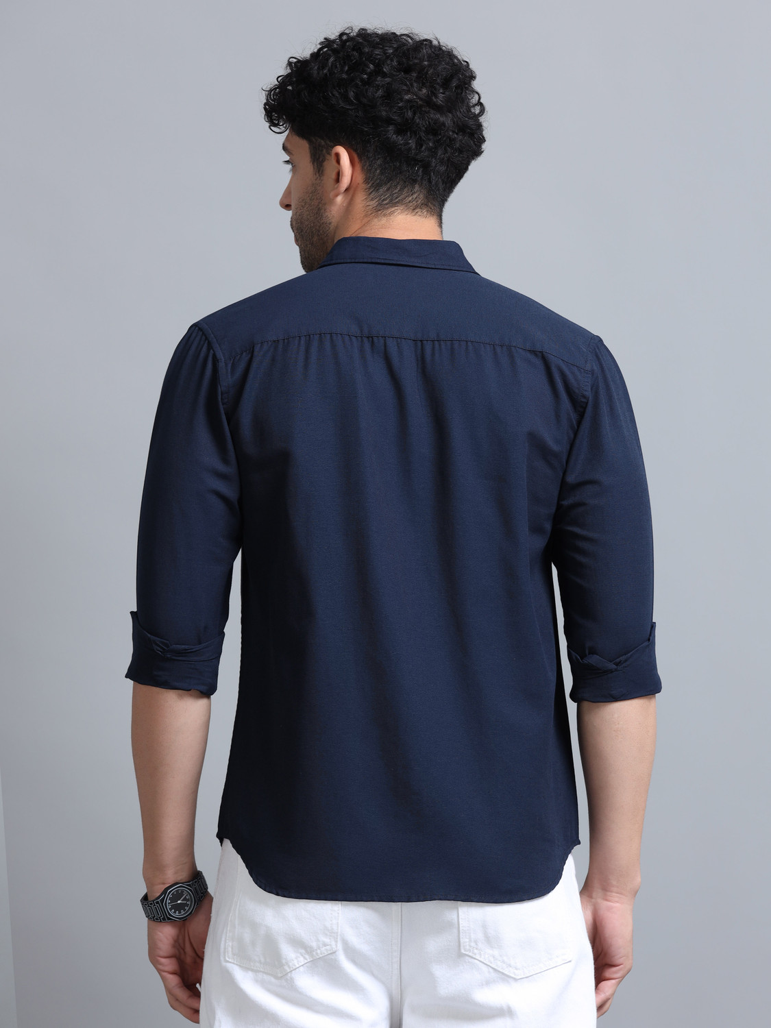 Image of Tom Mackler Men Solid Casual Dark Blue Shirt