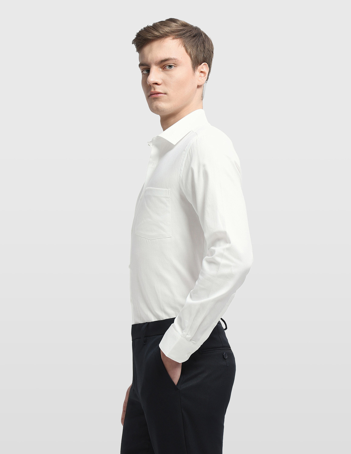 Image of ARROW Men Self Design Formal White Shirt