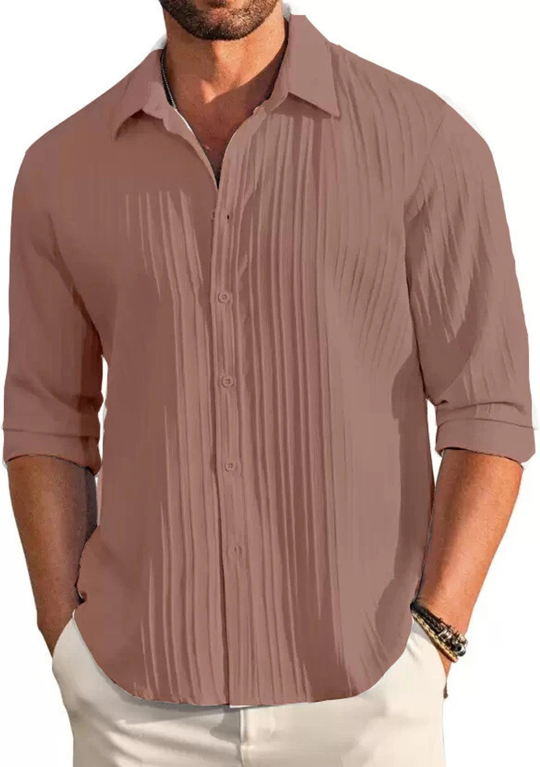 Image of TorontoCN Men Self Design Casual Pink Shirt