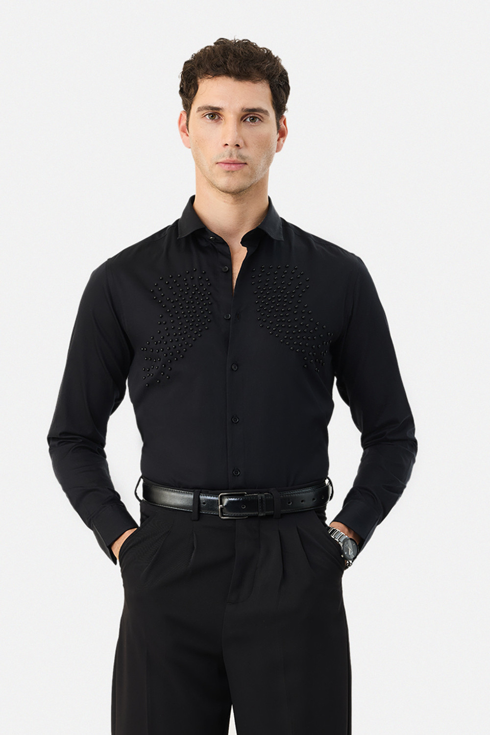 Image of Snitch Men Embellished Formal Black Shirt