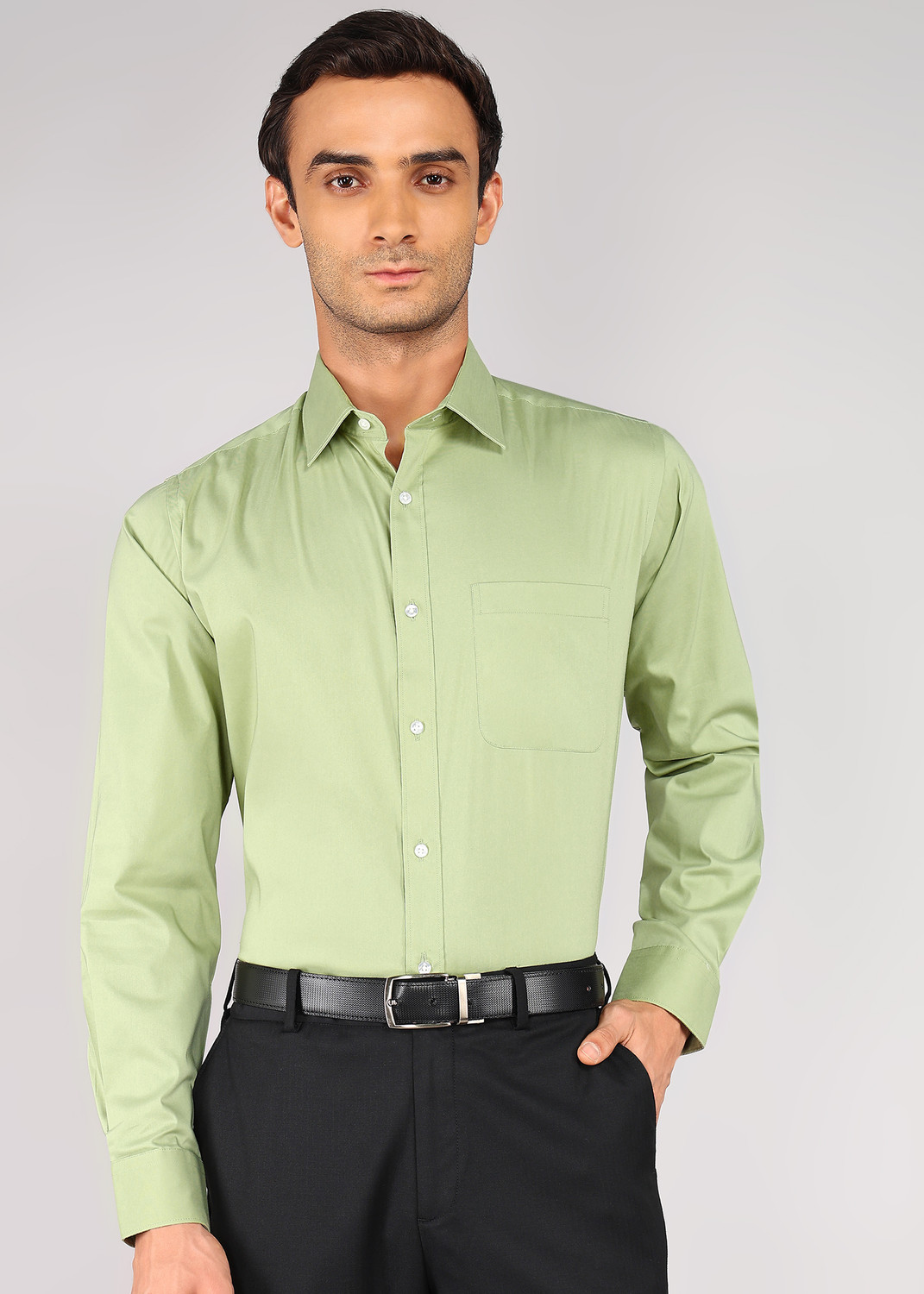Image of Raymond Men Solid Formal Green Shirt