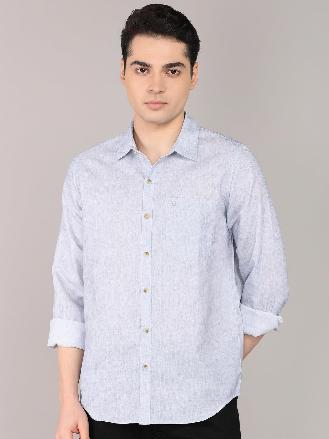 Image of WROGN Men Solid Casual Grey Shirt
