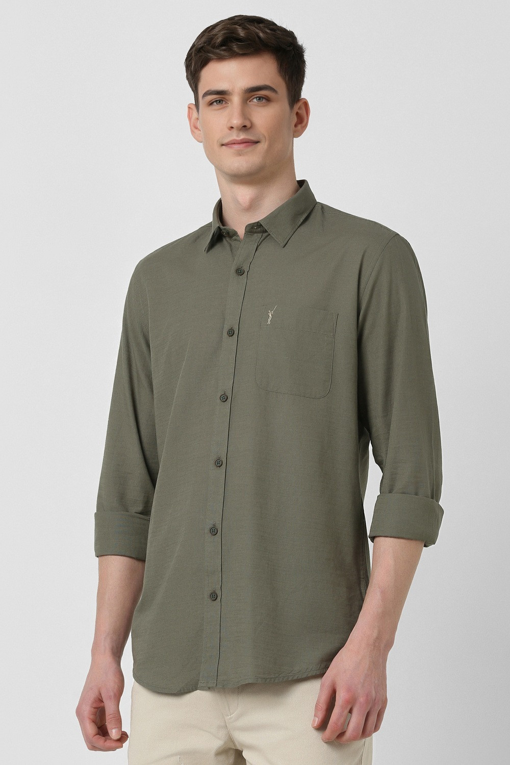 Image of PETER ENGLAND Men Self Design Casual Green Shirt