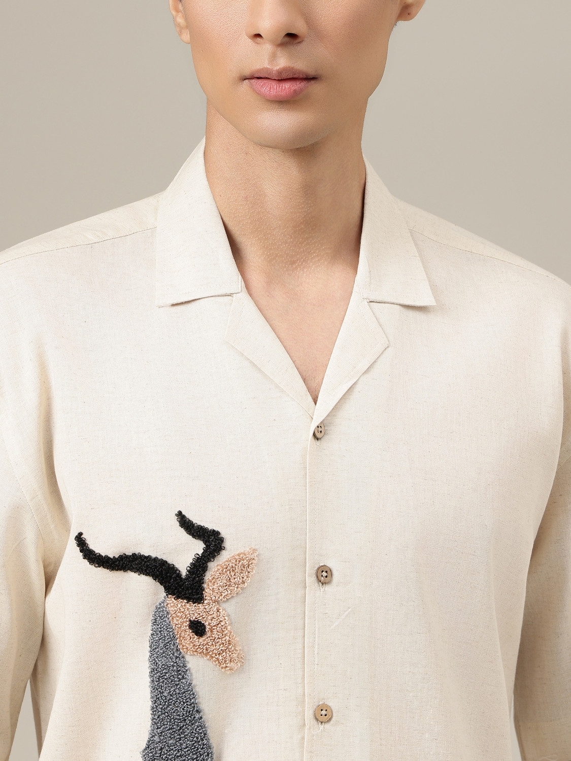 Image of DENNISON Men Embroidered Casual White Shirt