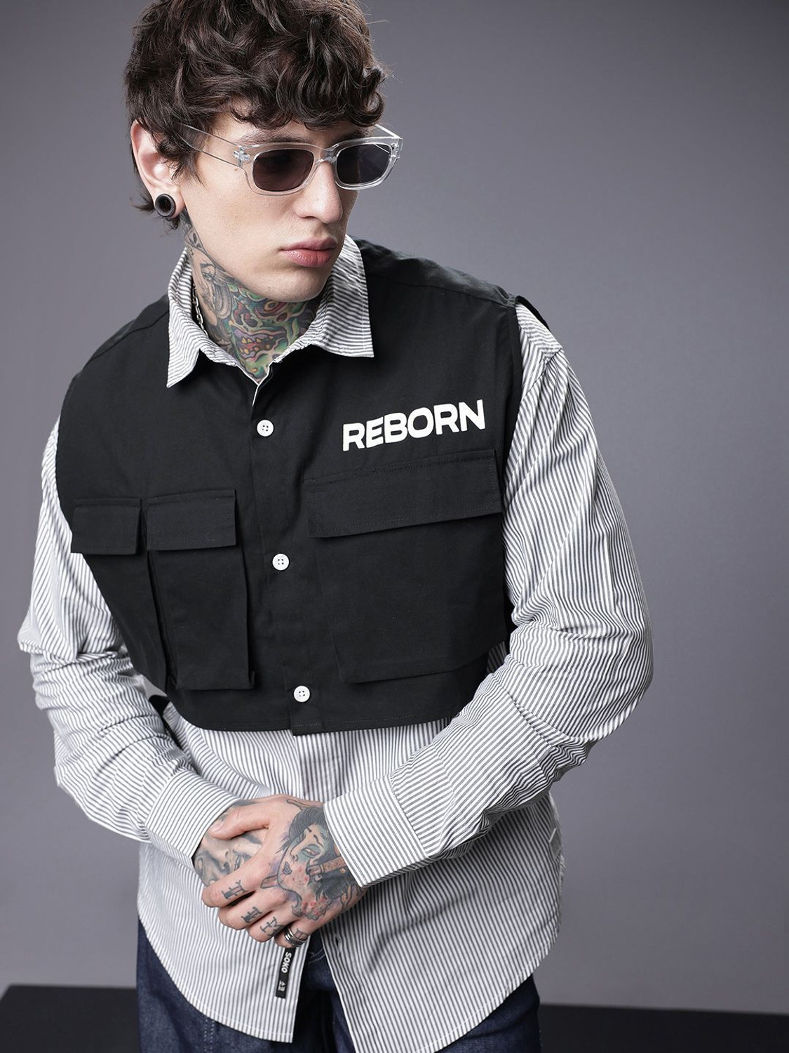 Image of SOKO STREET Men Striped Casual White Shirt