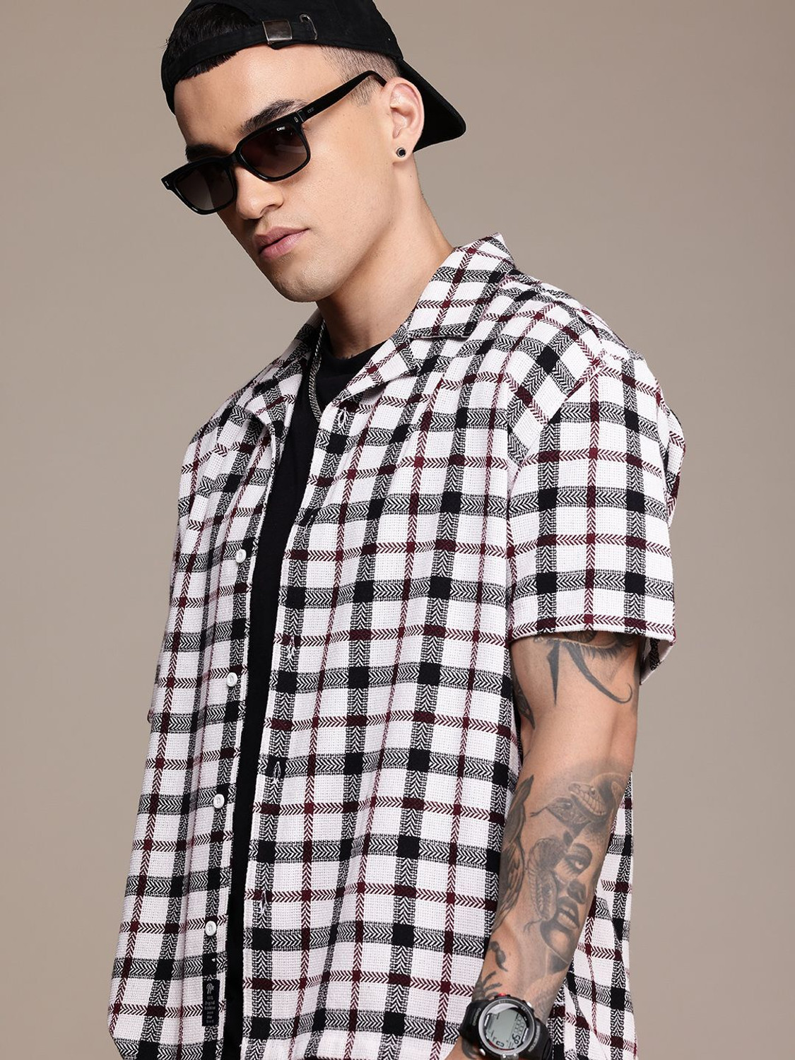 Image of Roadster Men Checkered Casual White Shirt